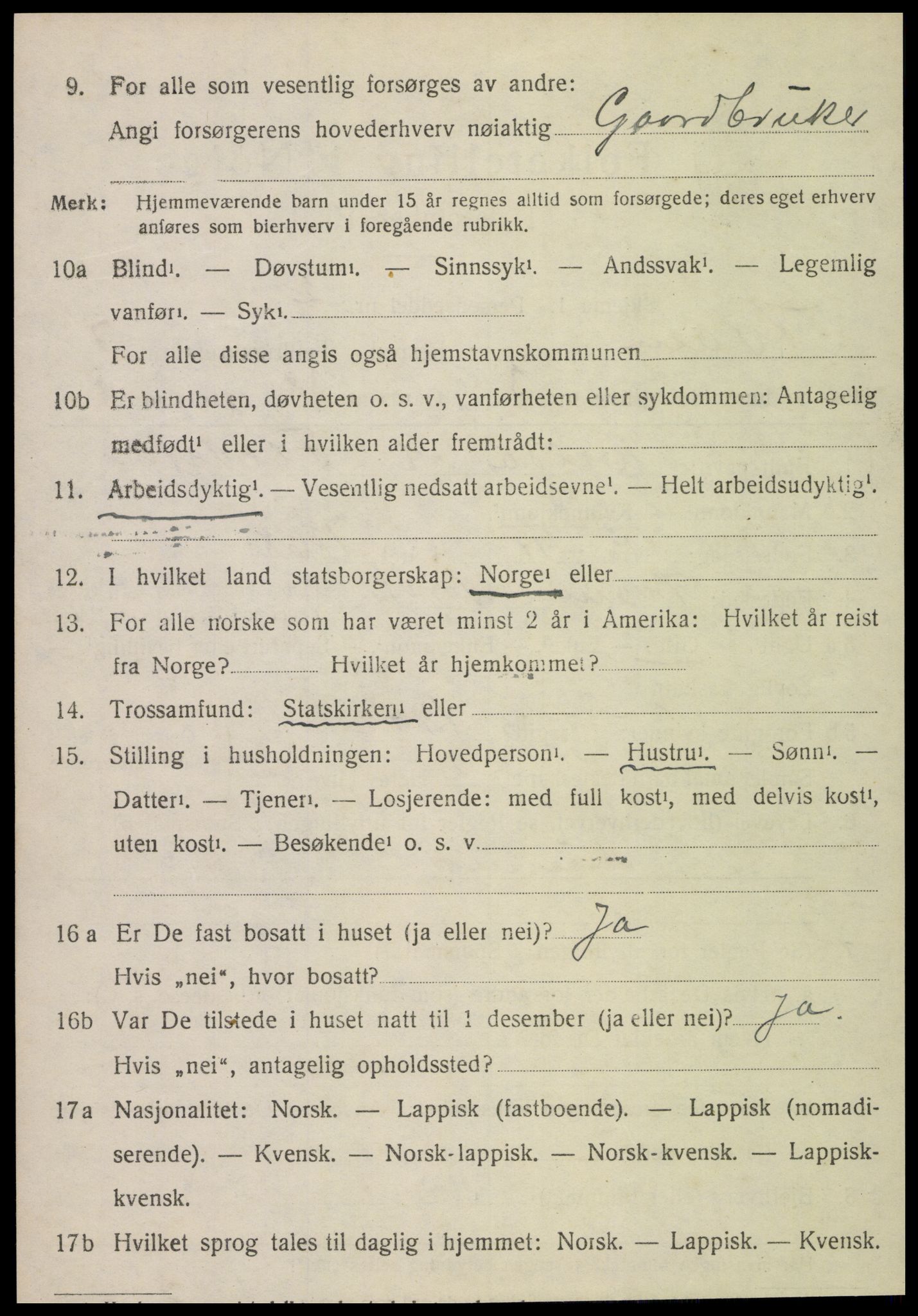 SAT, 1920 census for Kvam, 1920, p. 1826