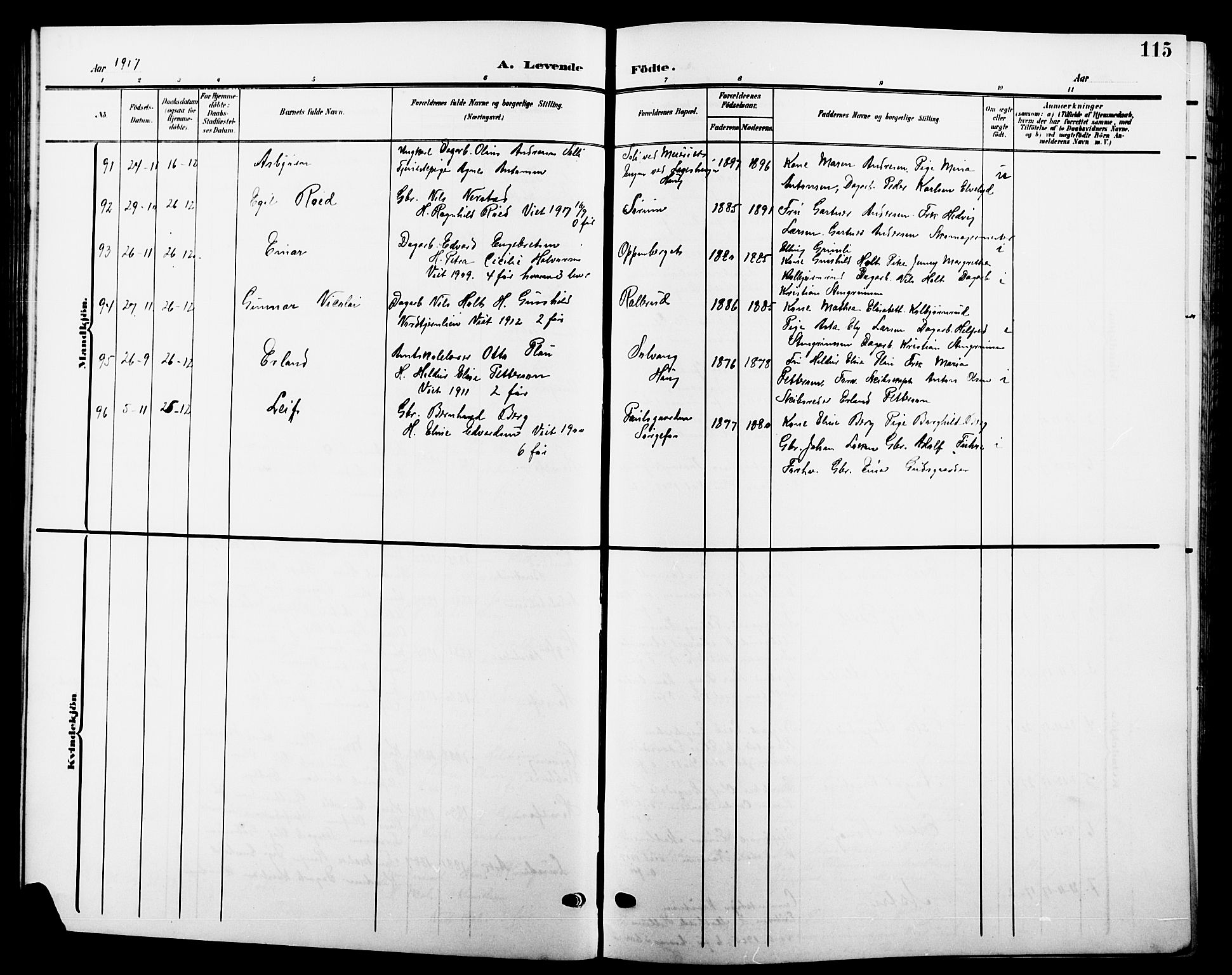 Hønefoss kirkebøker, AV/SAKO-A-609/G/Ga/L0003: Parish register (copy) no. 3, 1905-1925, p. 115