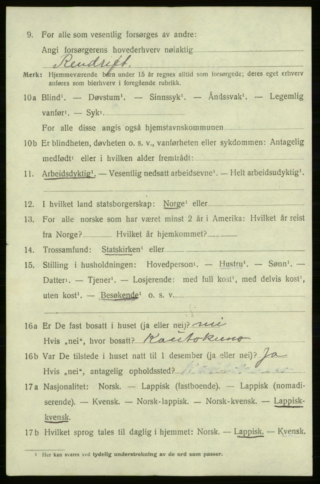 SATØ, 1920 census for Karasjok, 1920, p. 1917