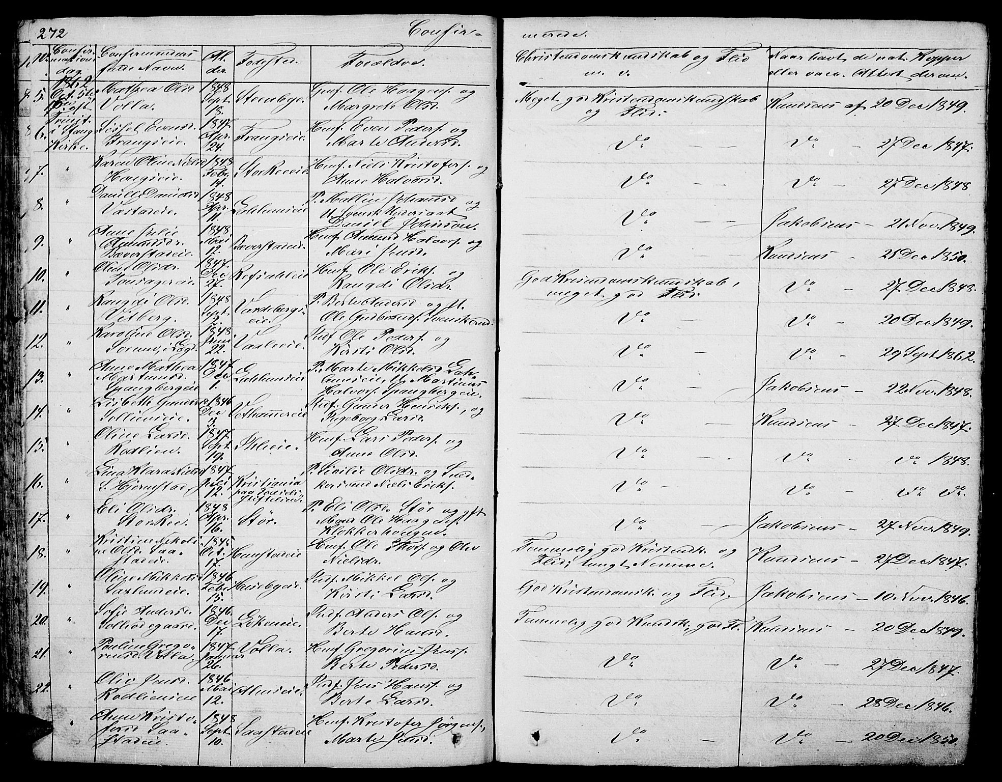 Stange prestekontor, AV/SAH-PREST-002/L/L0003: Parish register (copy) no. 3, 1840-1864, p. 272