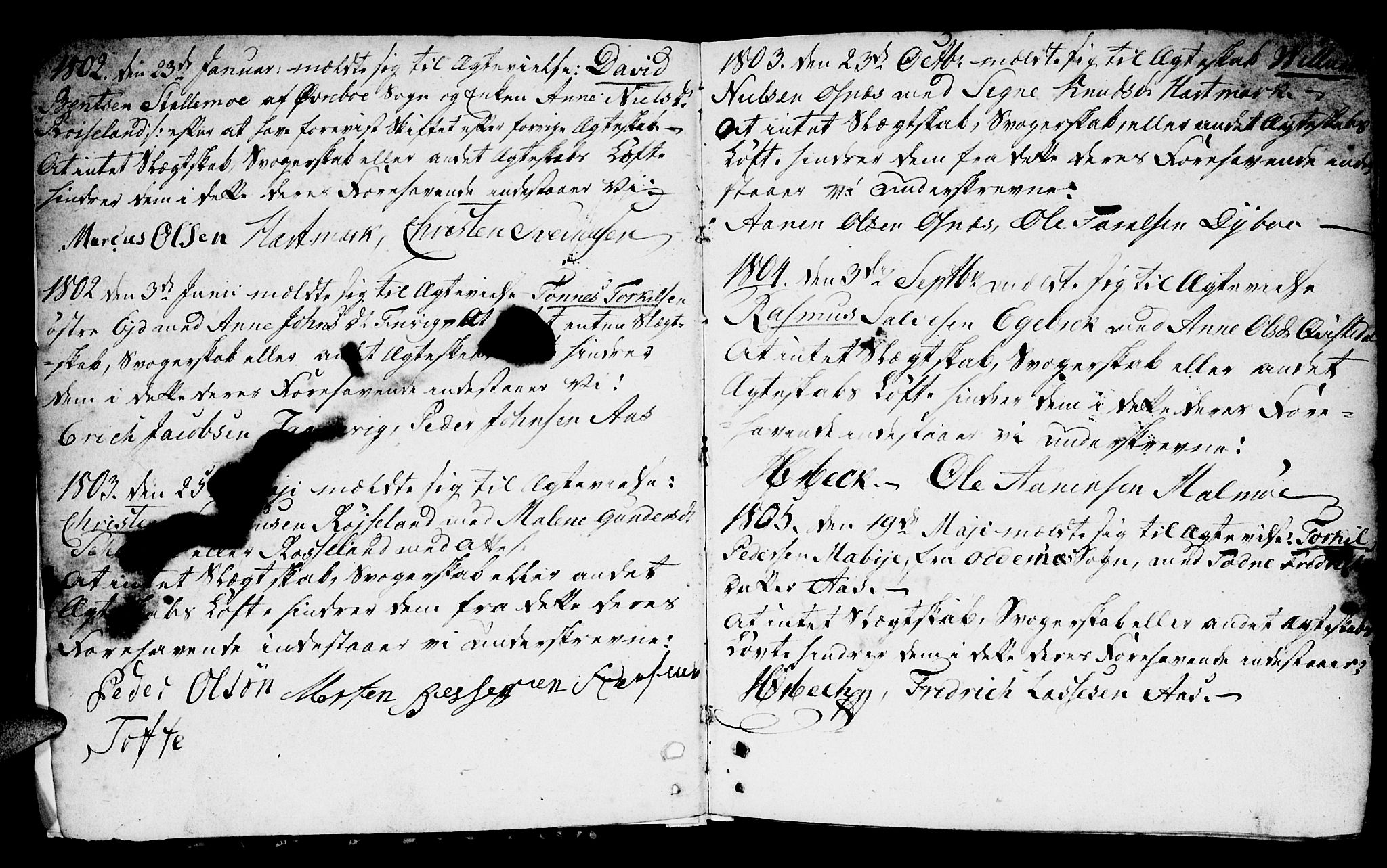 Mandal sokneprestkontor, SAK/1111-0030/F/Fb/Fbb/L0002: Parish register (copy) no. B 2, 1802-1846, p. 1-2