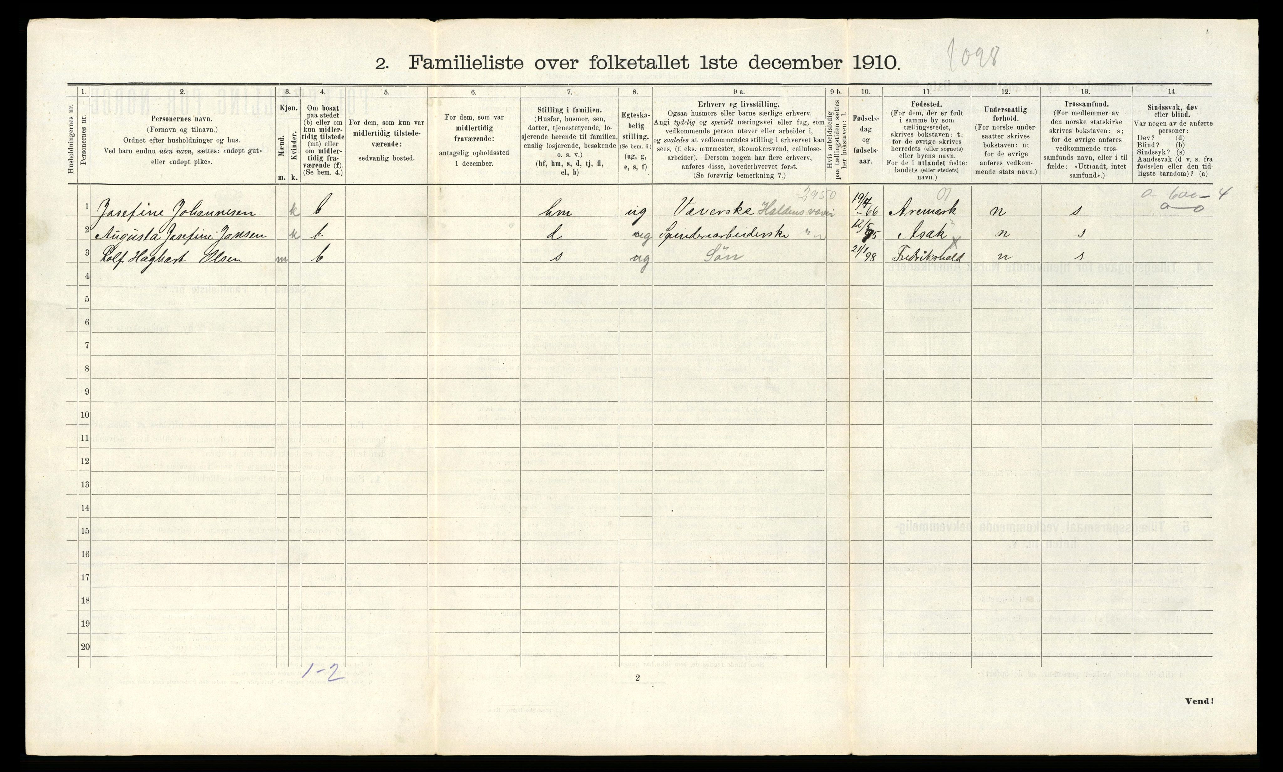 RA, 1910 census for Fredrikshald, 1910, p. 6857