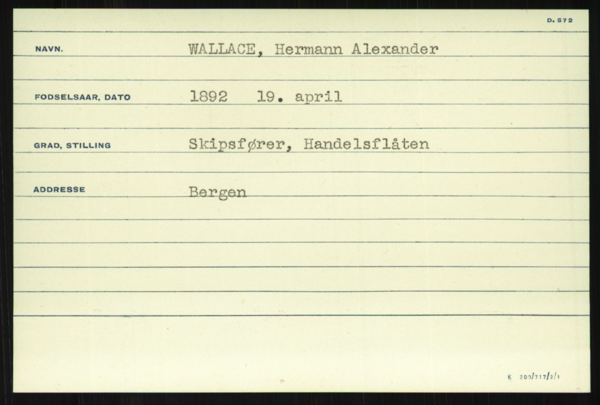 Direktoratet for sjømenn, AV/RA-S-3545/G/Gi/L0009: Kartotek over krigsdekorasjoner tildelt nordmenn under krigen, 1940-1945, p. 1157