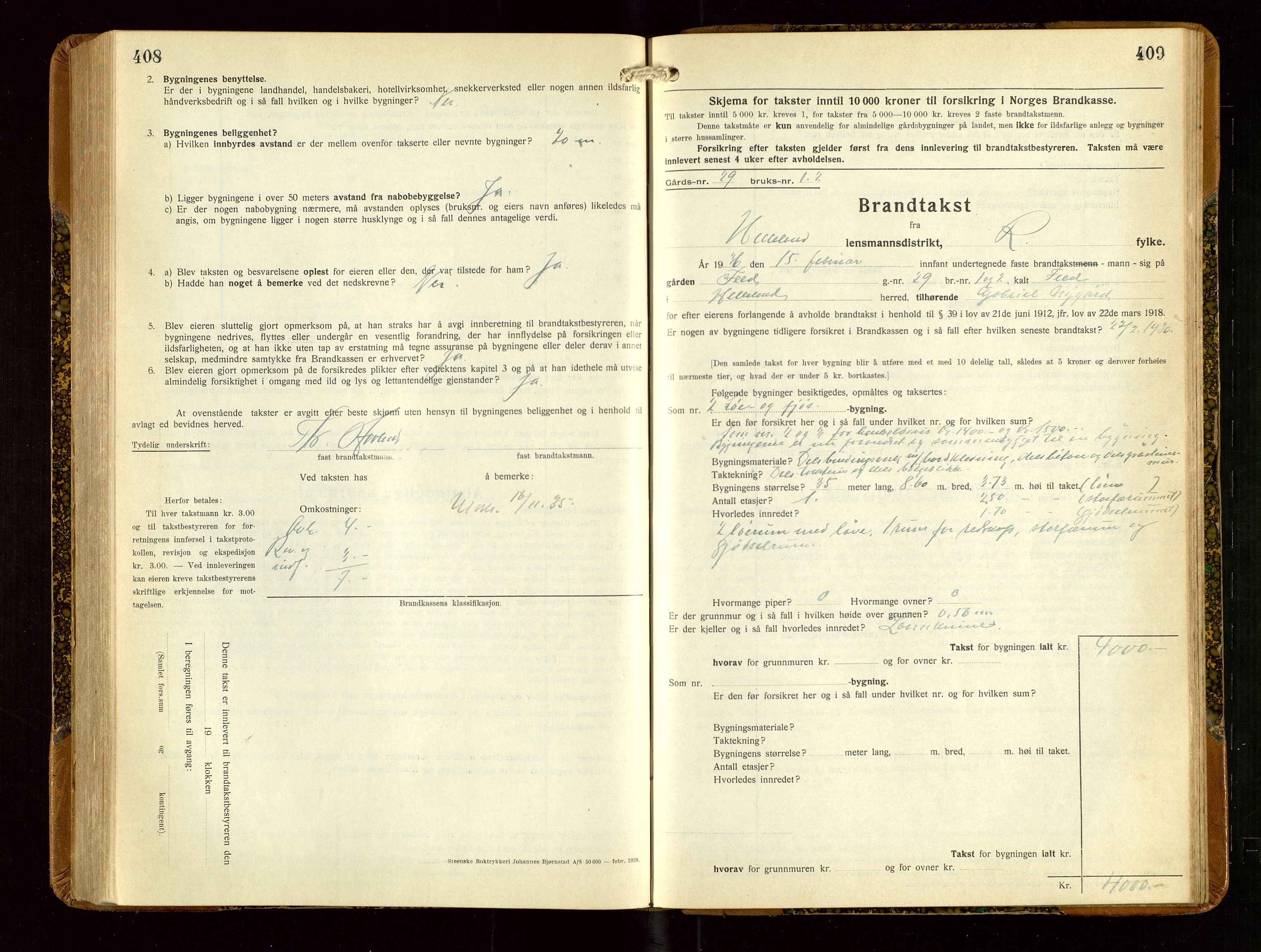 Helleland lensmannskontor, AV/SAST-A-100209/Gob/L0003: "Brandtakstprotokoll", 1930-1939, p. 408-409