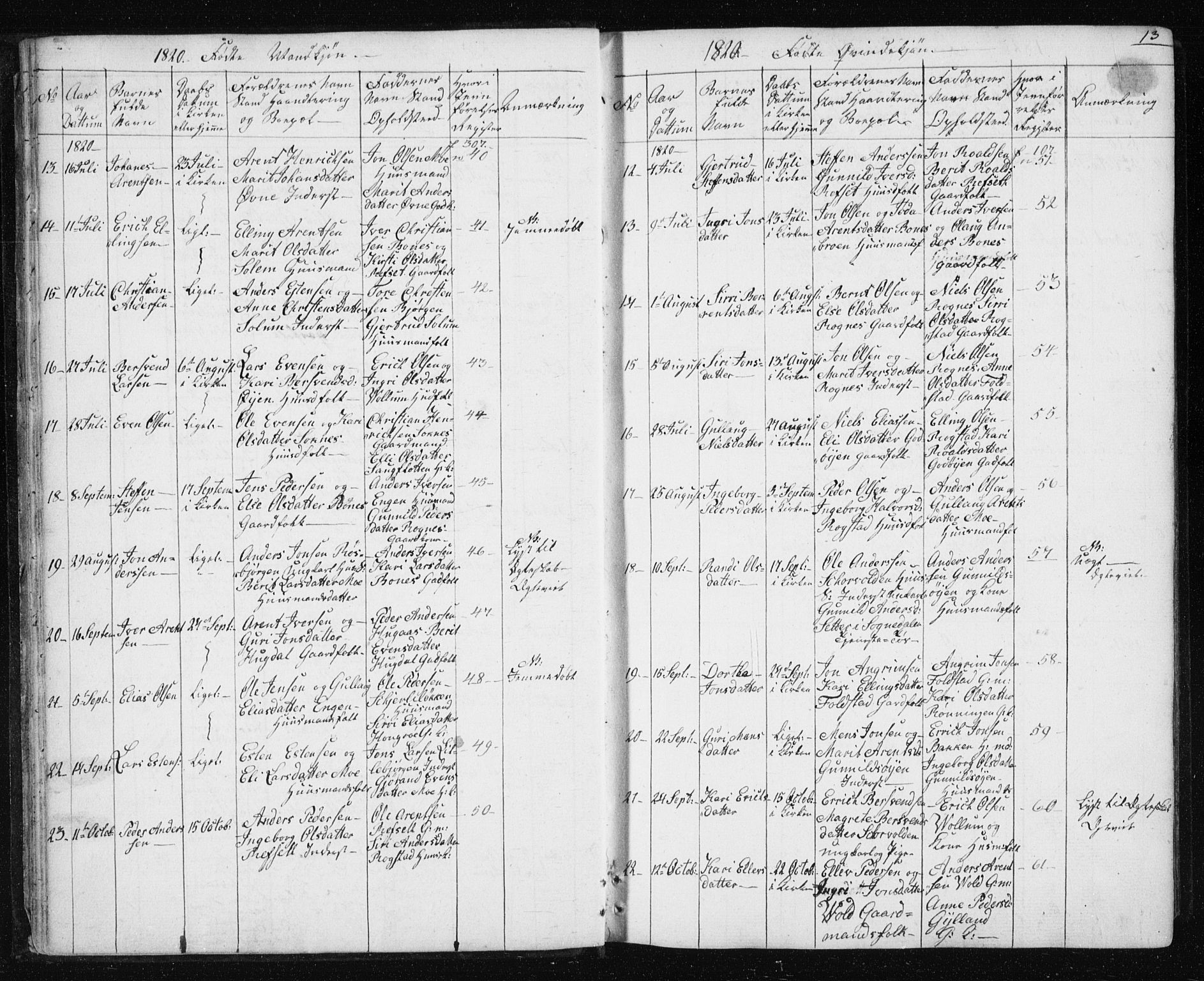 Ministerialprotokoller, klokkerbøker og fødselsregistre - Sør-Trøndelag, SAT/A-1456/687/L1017: Parish register (copy) no. 687C01, 1816-1837, p. 13