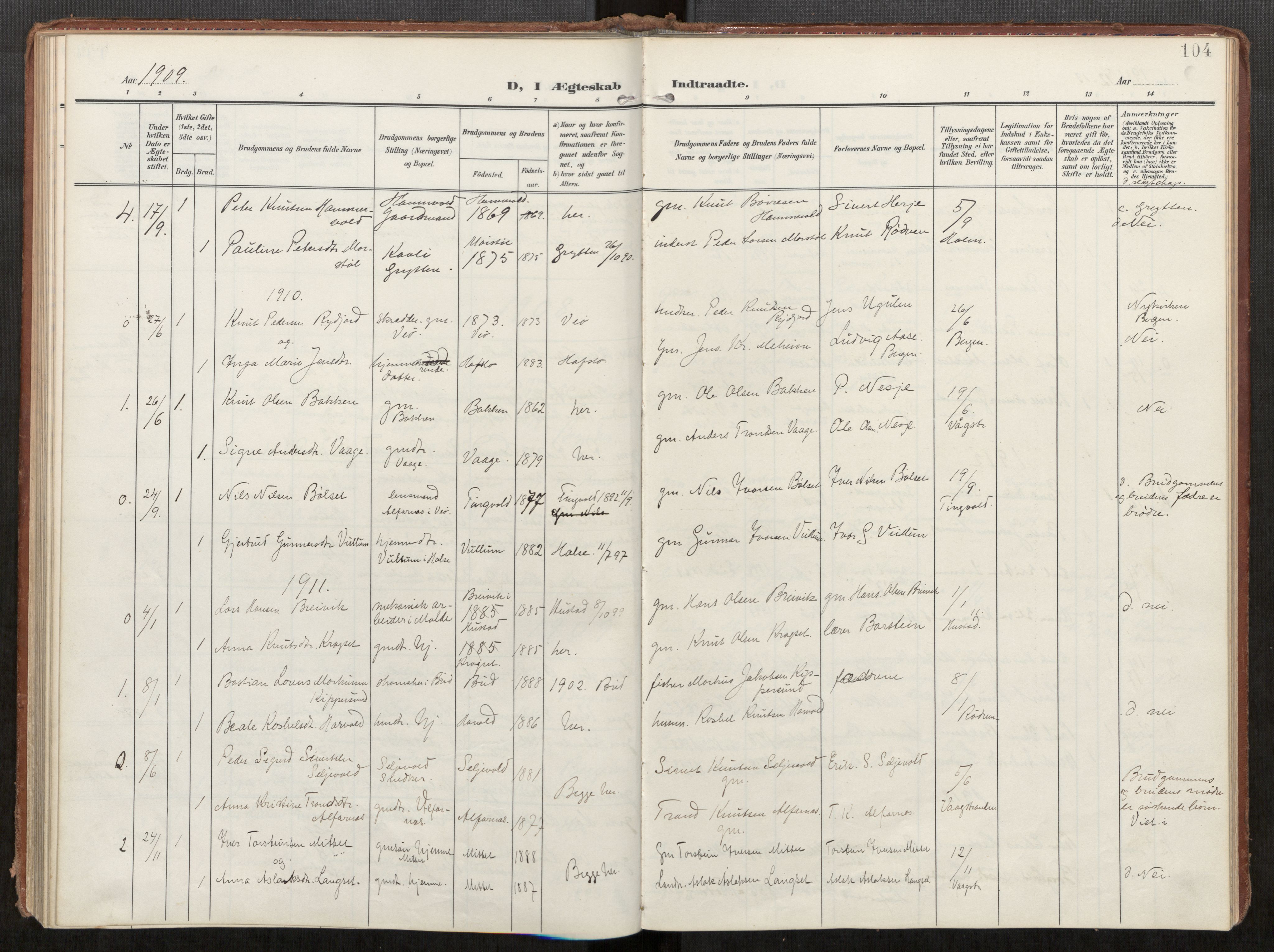 Ministerialprotokoller, klokkerbøker og fødselsregistre - Møre og Romsdal, AV/SAT-A-1454/549/L0618: Parish register (official) no. 549A01, 1906-1927, p. 104
