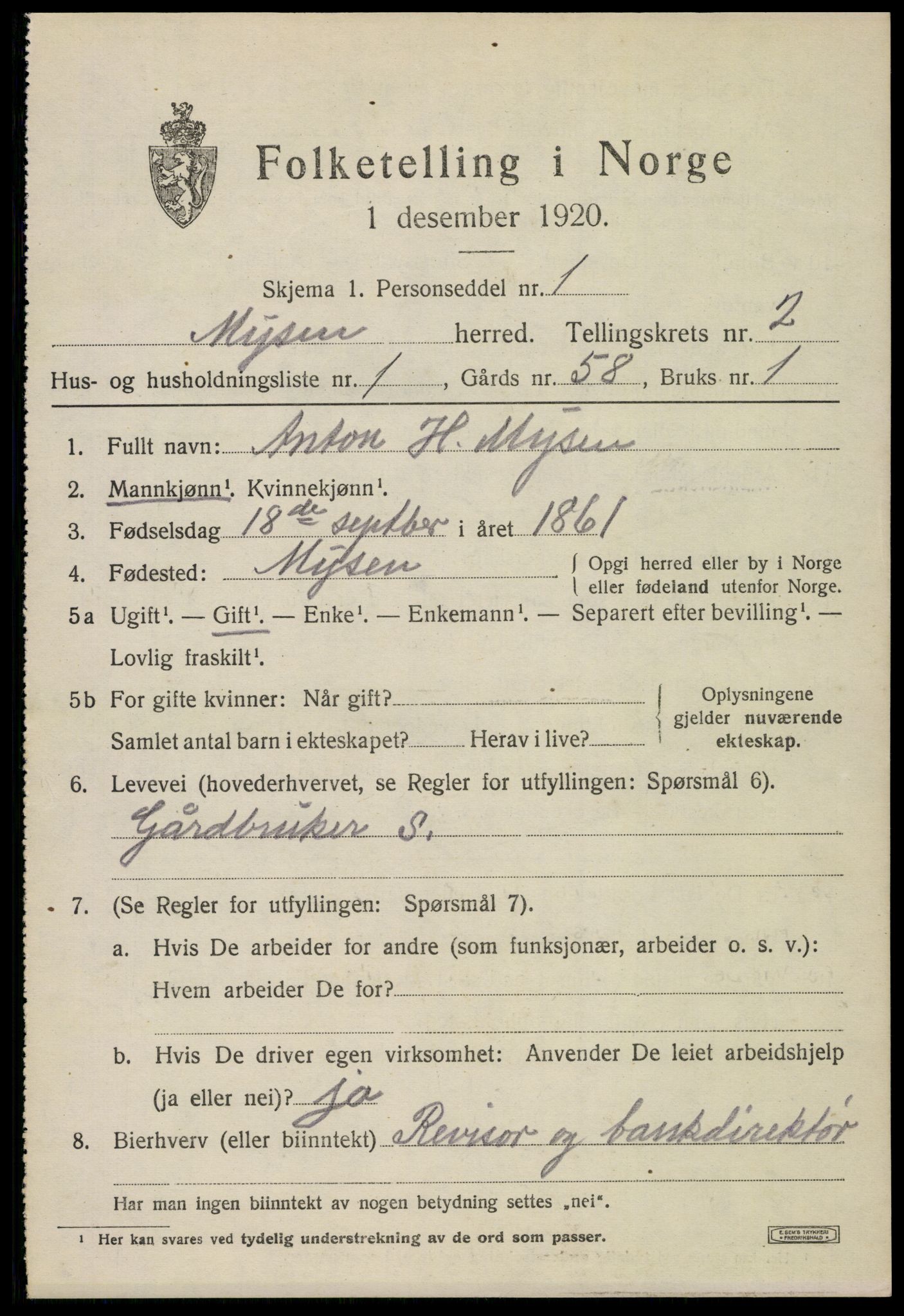 SAO, 1920 census for Mysen, 1920, p. 931