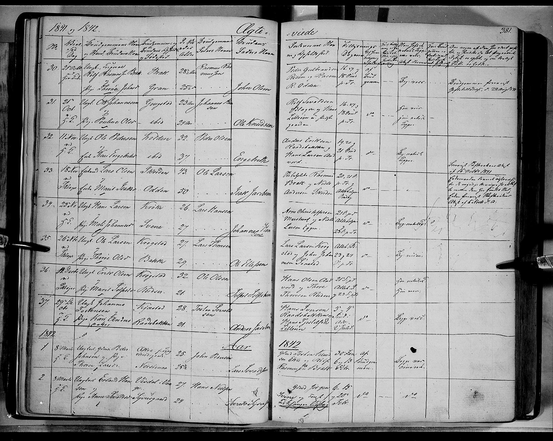 Lom prestekontor, SAH/PREST-070/K/L0006: Parish register (official) no. 6B, 1837-1863, p. 381