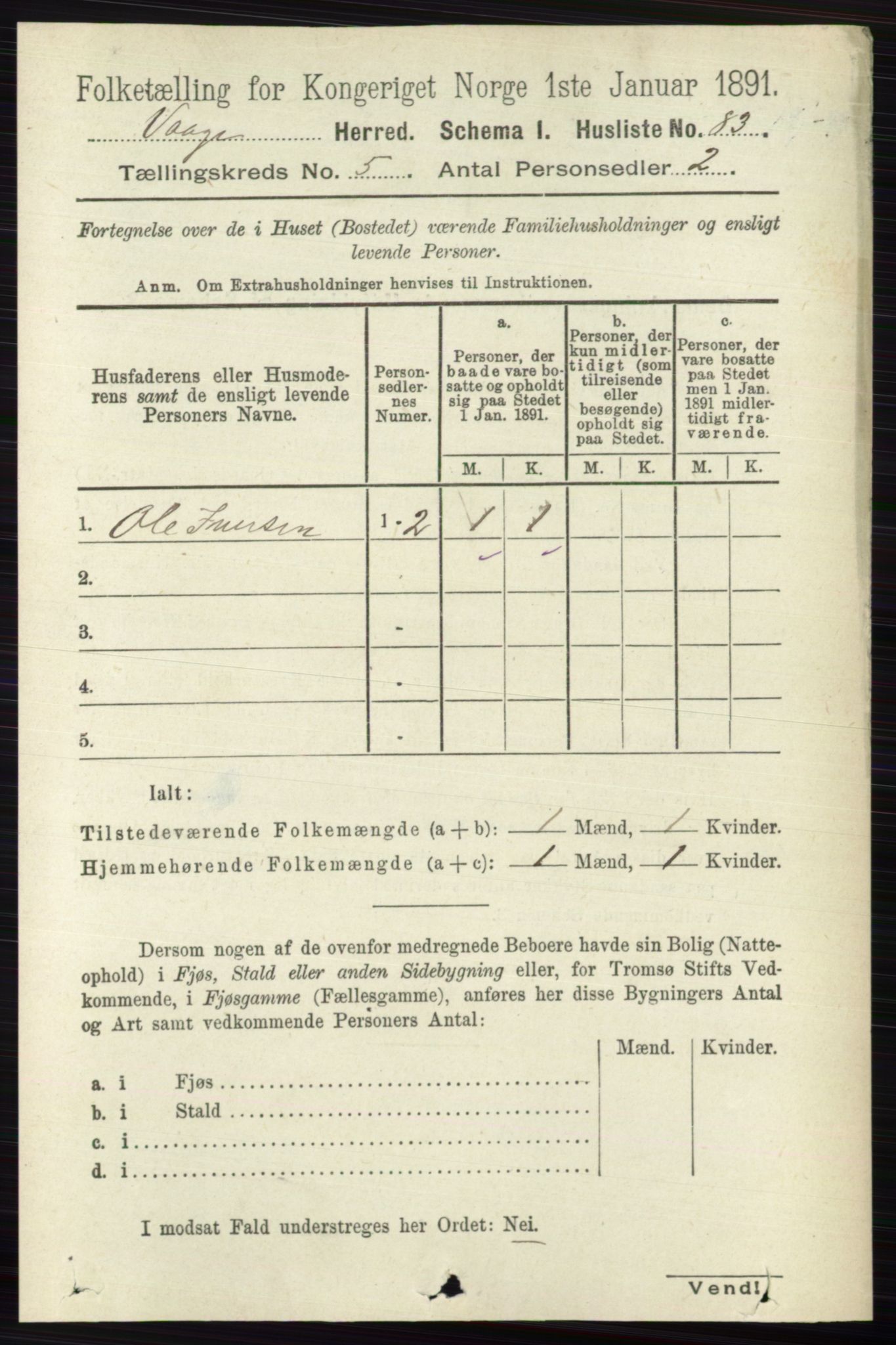 RA, 1891 census for 0515 Vågå, 1891, p. 3343