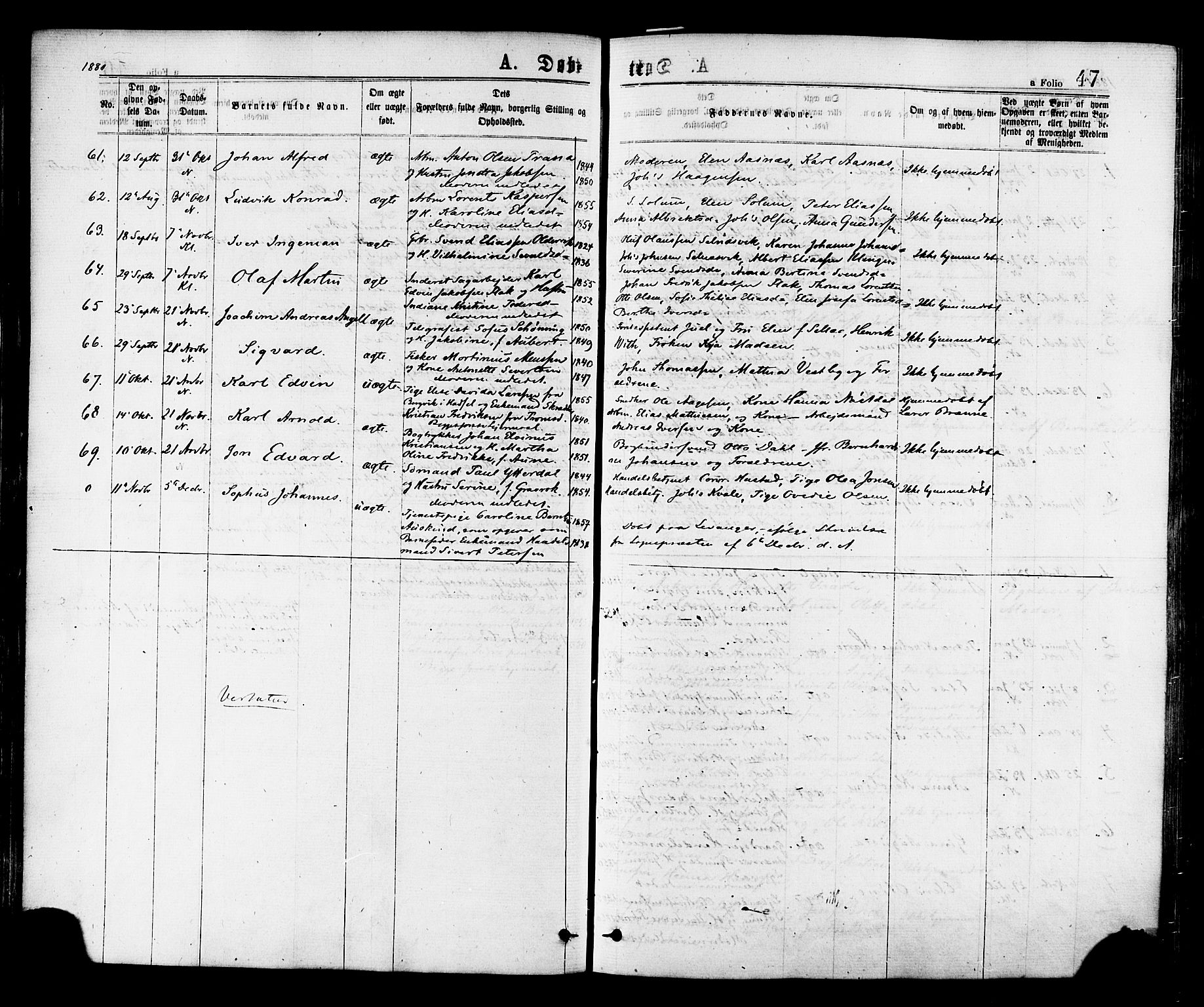 Ministerialprotokoller, klokkerbøker og fødselsregistre - Nord-Trøndelag, SAT/A-1458/768/L0572: Parish register (official) no. 768A07, 1874-1886, p. 47