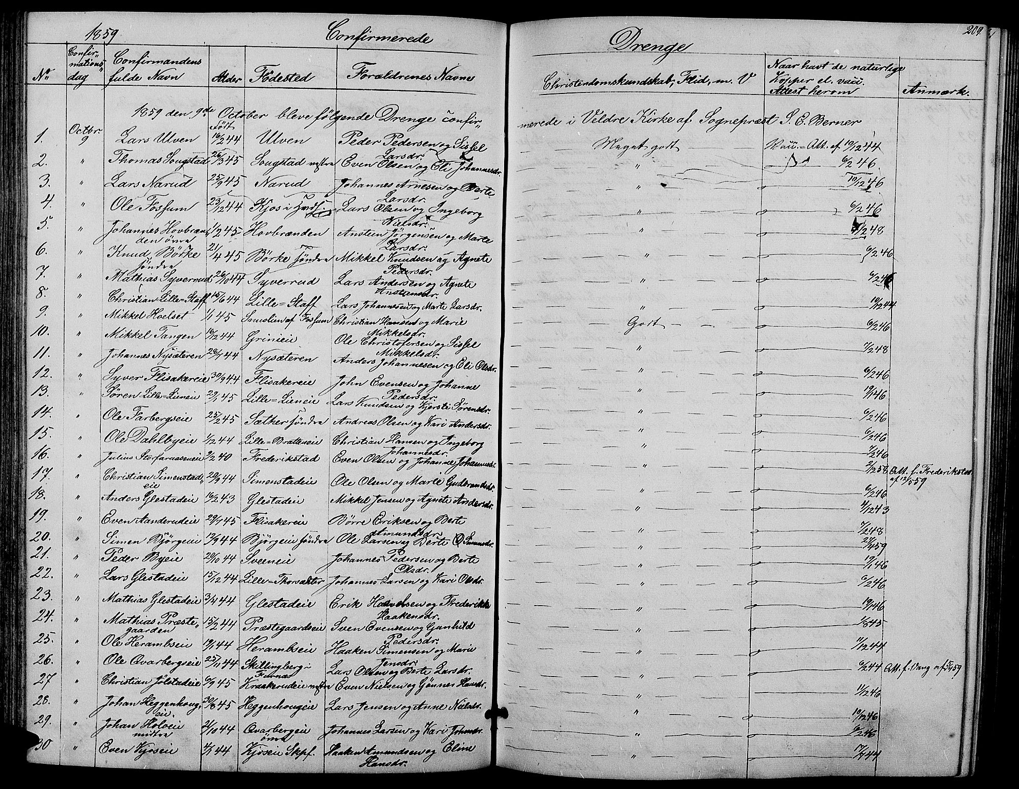 Ringsaker prestekontor, AV/SAH-PREST-014/L/La/L0006: Parish register (copy) no. 6, 1851-1860, p. 209