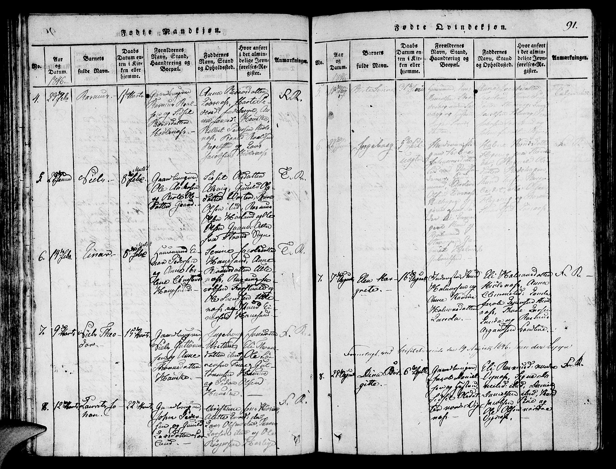 Finnøy sokneprestkontor, SAST/A-101825/H/Ha/Haa/L0006: Parish register (official) no. A 6, 1816-1846, p. 91