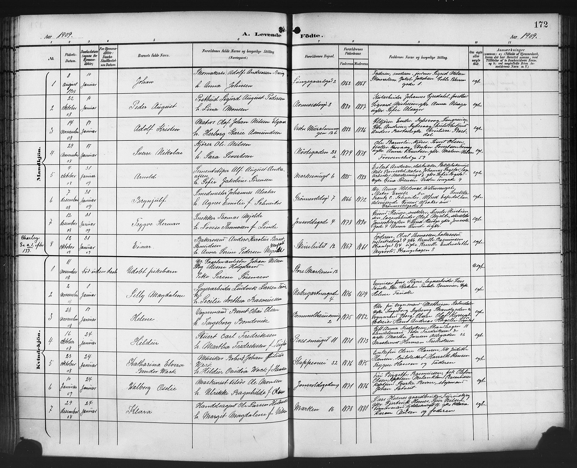 Domkirken sokneprestembete, SAB/A-74801/H/Hab/L0017: Parish register (copy) no. B 10, 1900-1915, p. 172