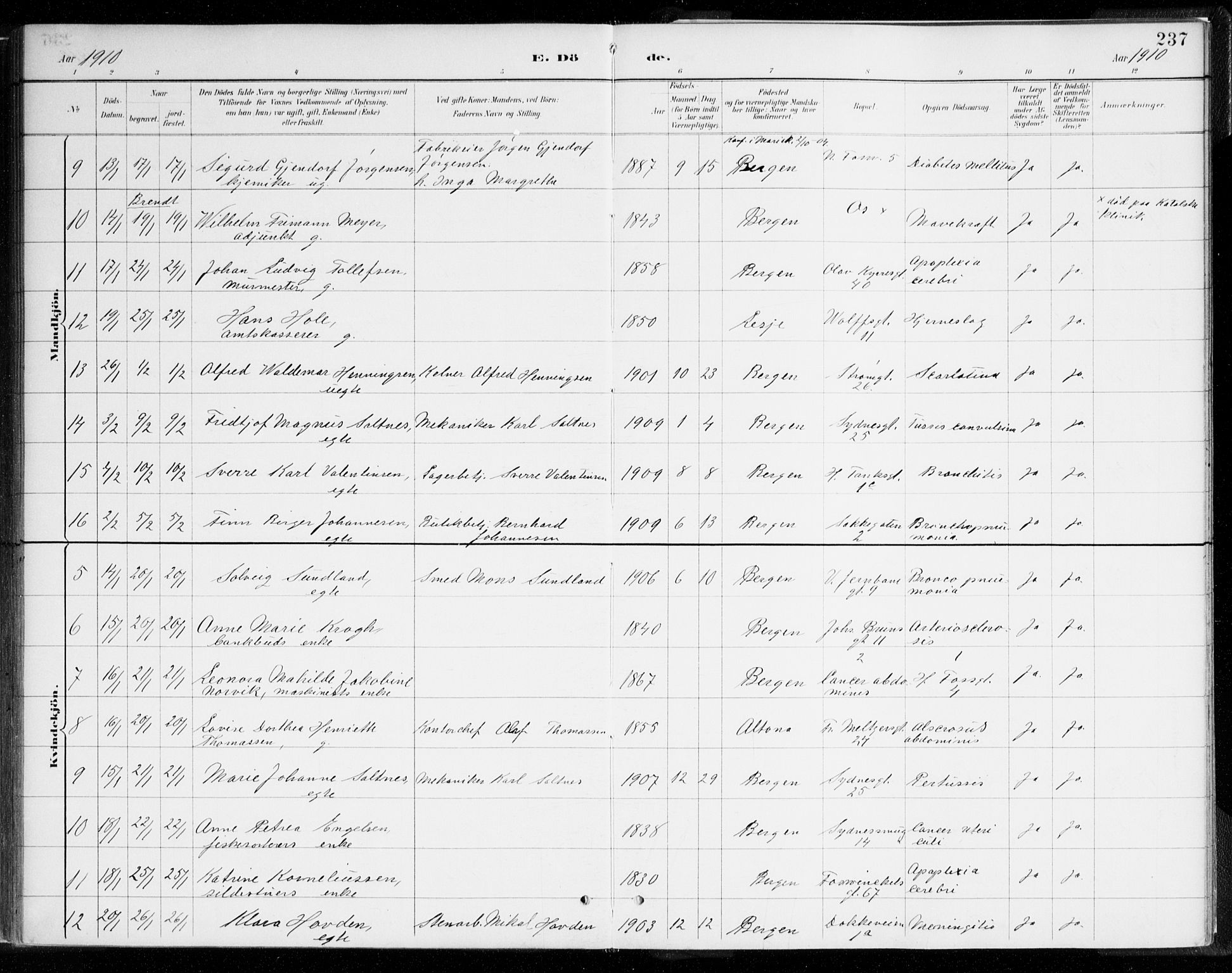 Johanneskirken sokneprestembete, AV/SAB-A-76001/H/Haa/L0019: Parish register (official) no. E 1, 1885-1915, p. 237