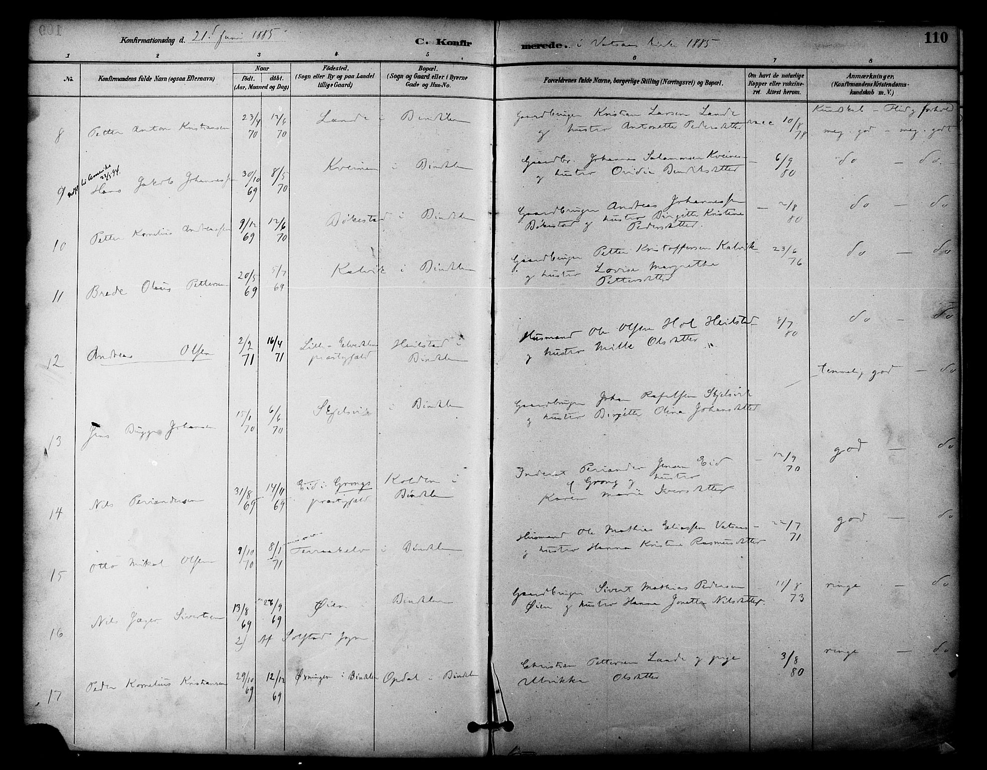 Ministerialprotokoller, klokkerbøker og fødselsregistre - Nordland, SAT/A-1459/810/L0150: Parish register (official) no. 810A10 /1, 1884-1895, p. 110