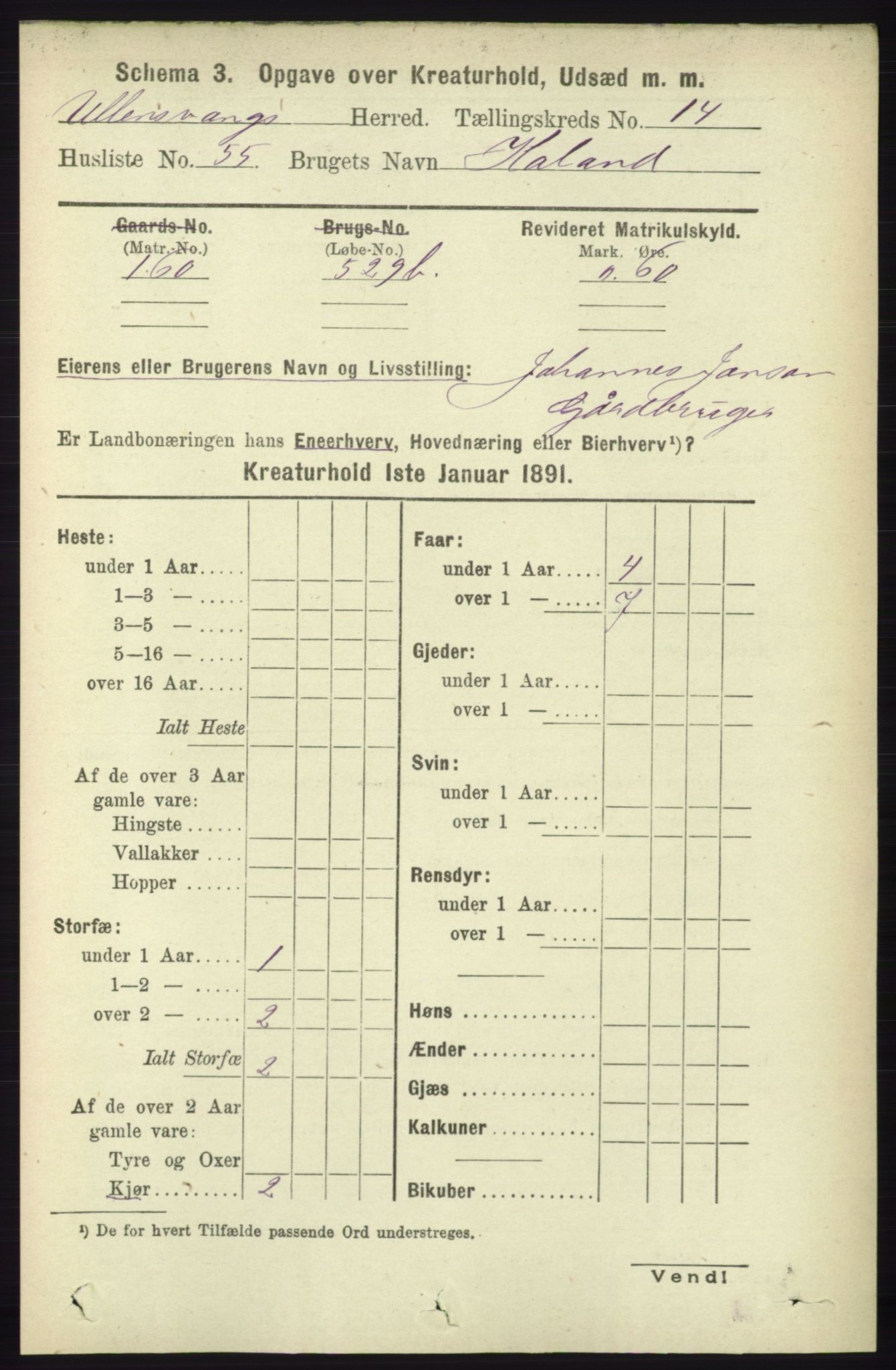 RA, 1891 census for 1230 Ullensvang, 1891, p. 8406