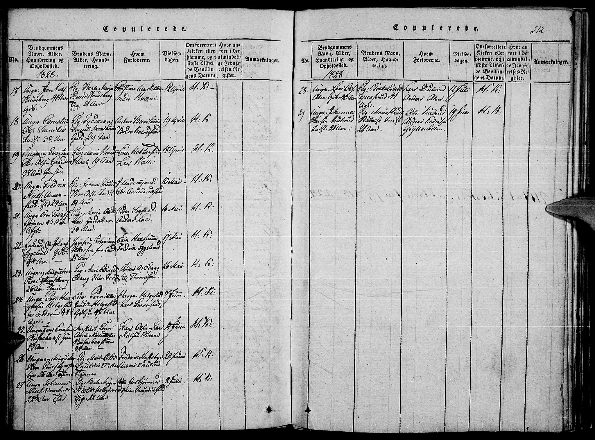 Toten prestekontor, SAH/PREST-102/H/Ha/Haa/L0010: Parish register (official) no. 10, 1820-1828, p. 212