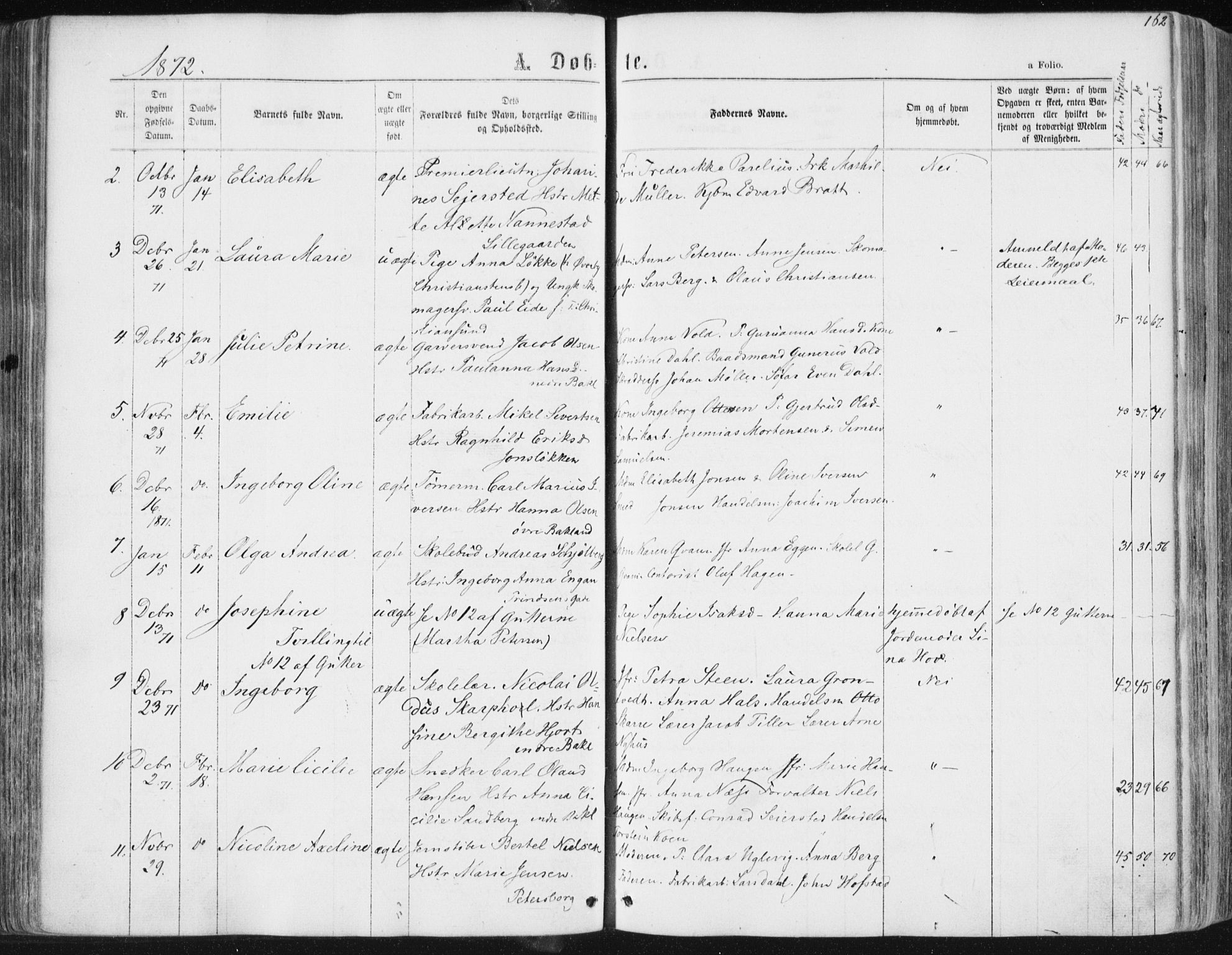 Ministerialprotokoller, klokkerbøker og fødselsregistre - Sør-Trøndelag, SAT/A-1456/604/L0186: Parish register (official) no. 604A07, 1866-1877, p. 162