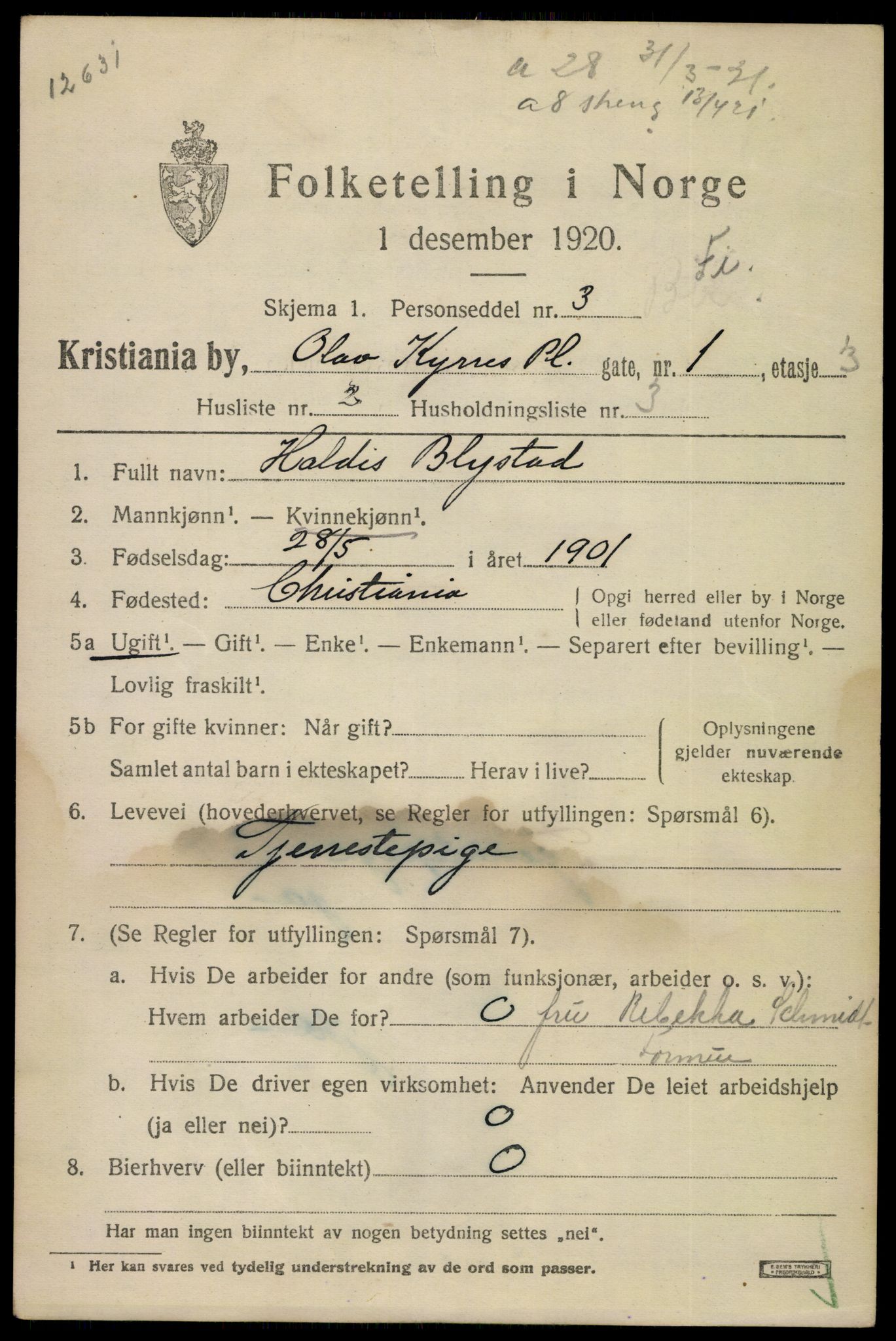 SAO, 1920 census for Kristiania, 1920, p. 432859