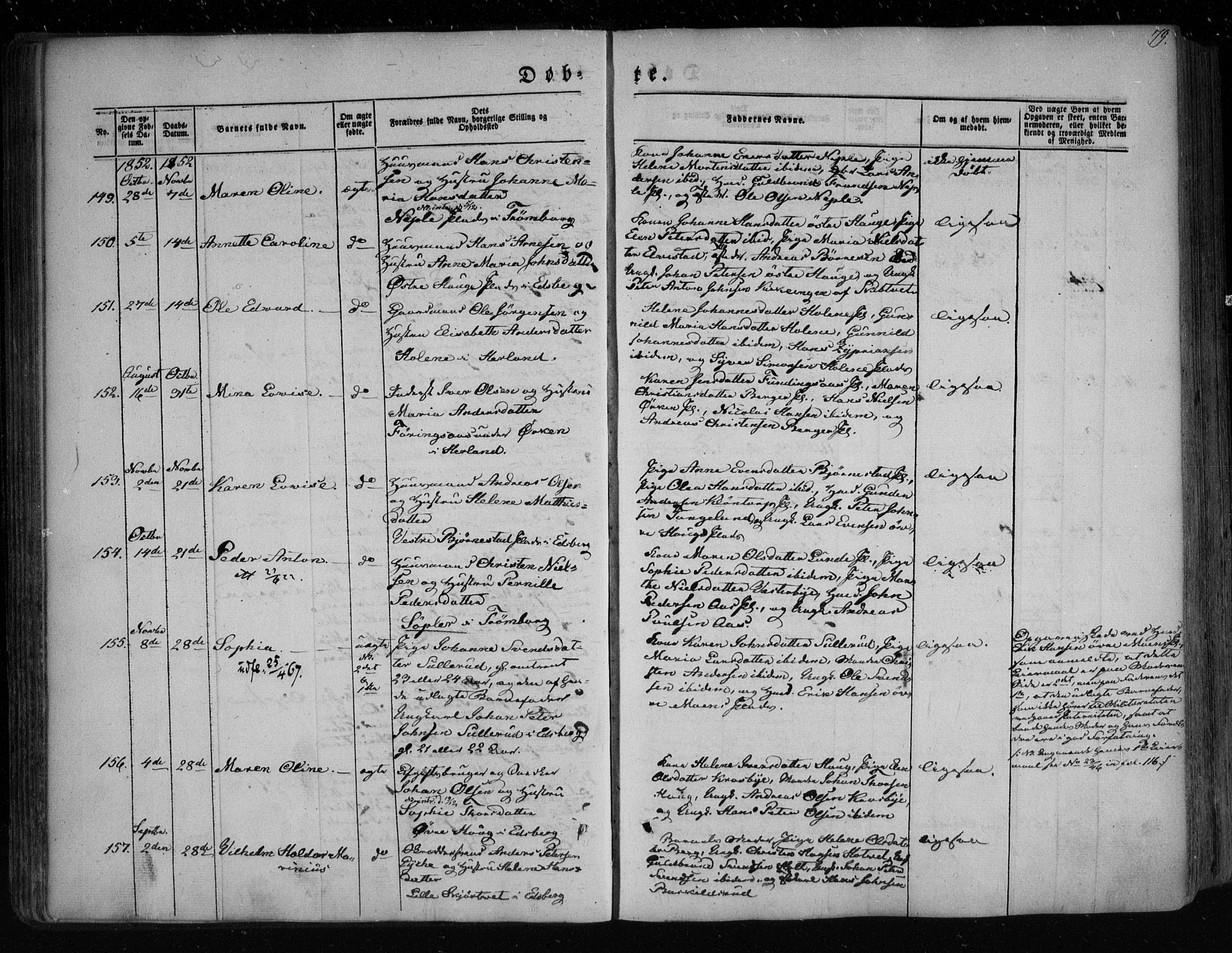 Eidsberg prestekontor Kirkebøker, AV/SAO-A-10905/F/Fa/L0009: Parish register (official) no. I 9, 1849-1856, p. 79