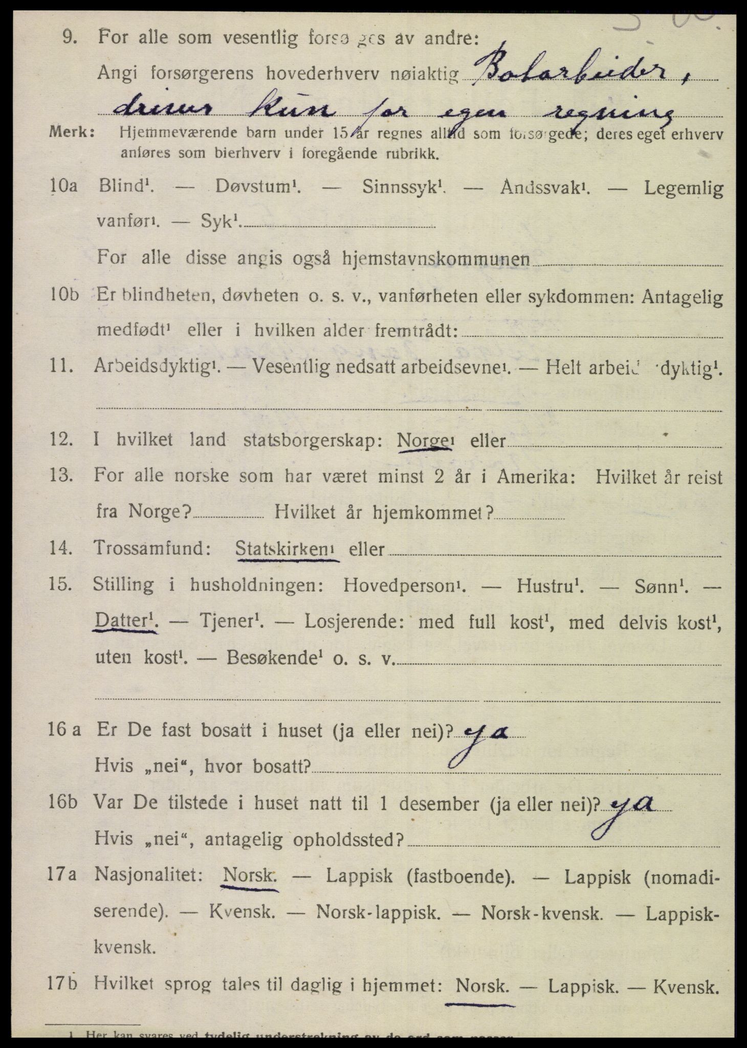 SAT, 1920 census for Korgen, 1920, p. 2397