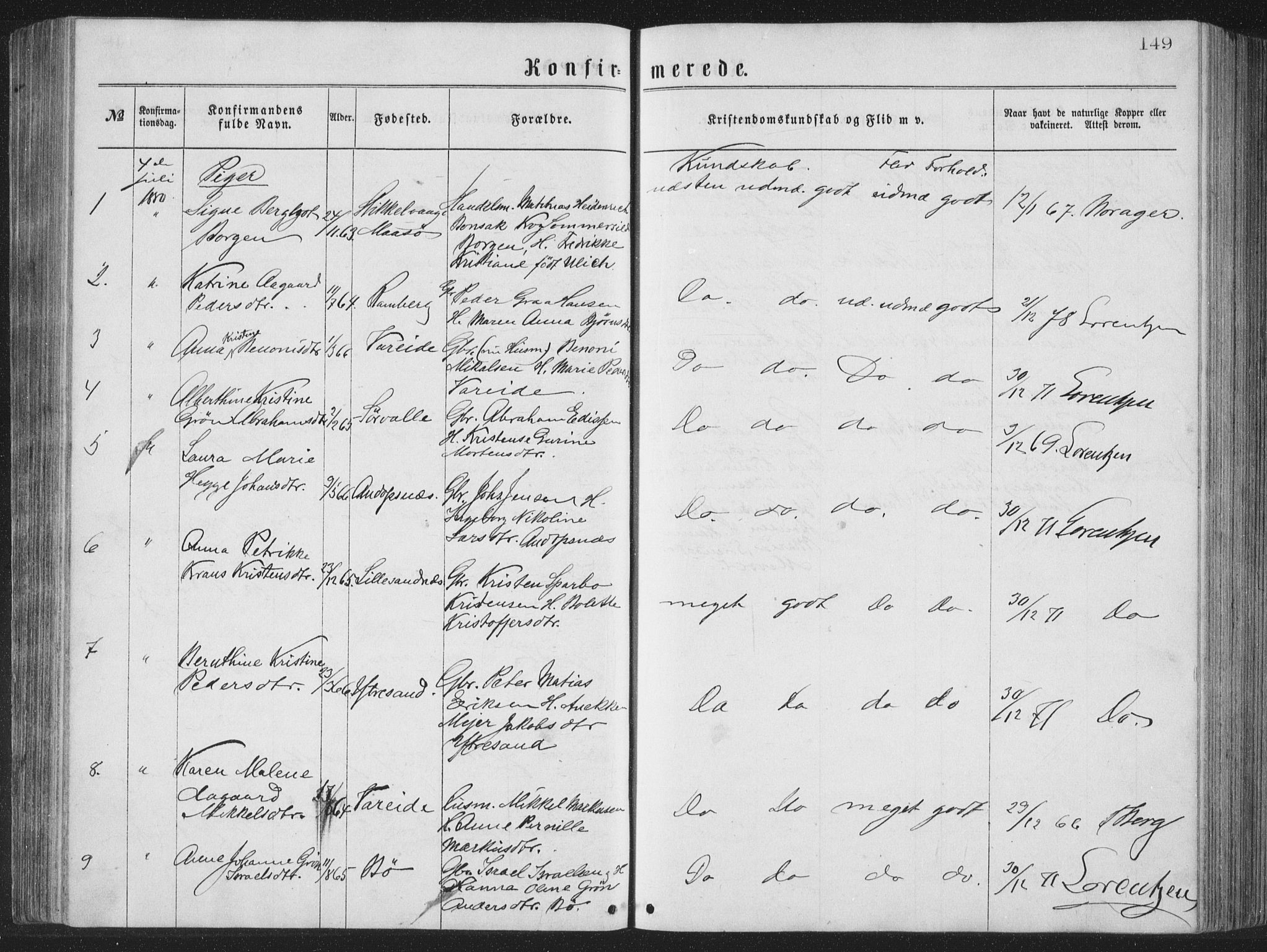 Ministerialprotokoller, klokkerbøker og fødselsregistre - Nordland, AV/SAT-A-1459/885/L1213: Parish register (copy) no. 885C02, 1874-1892, p. 149