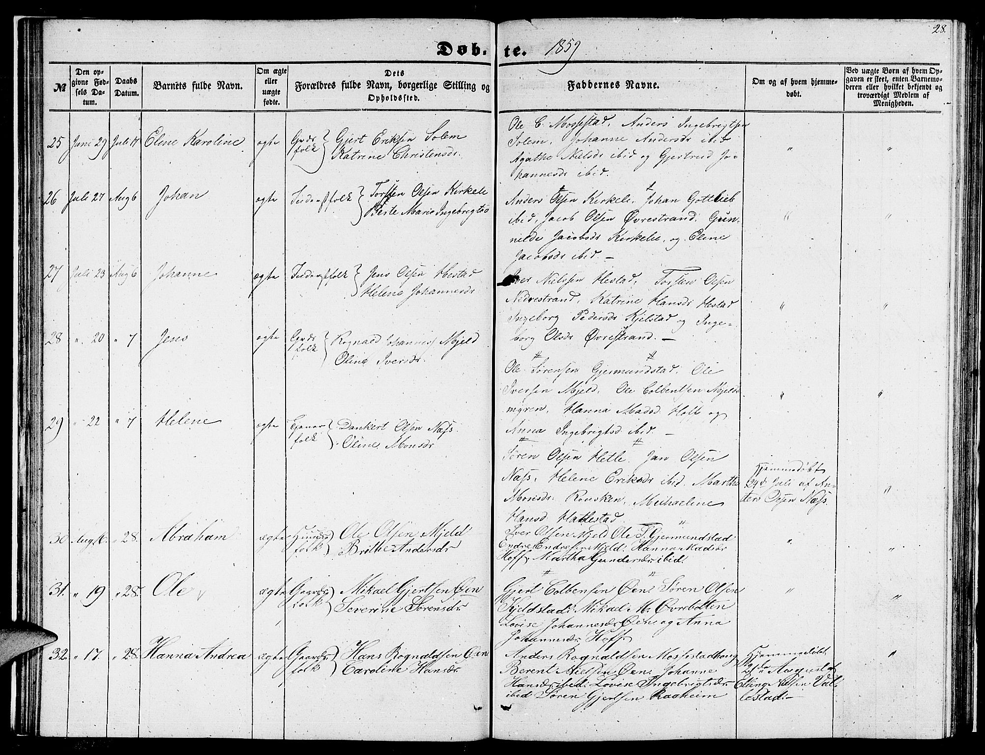 Gaular sokneprestembete, SAB/A-80001/H/Hab: Parish register (copy) no. C 1, 1853-1877, p. 28