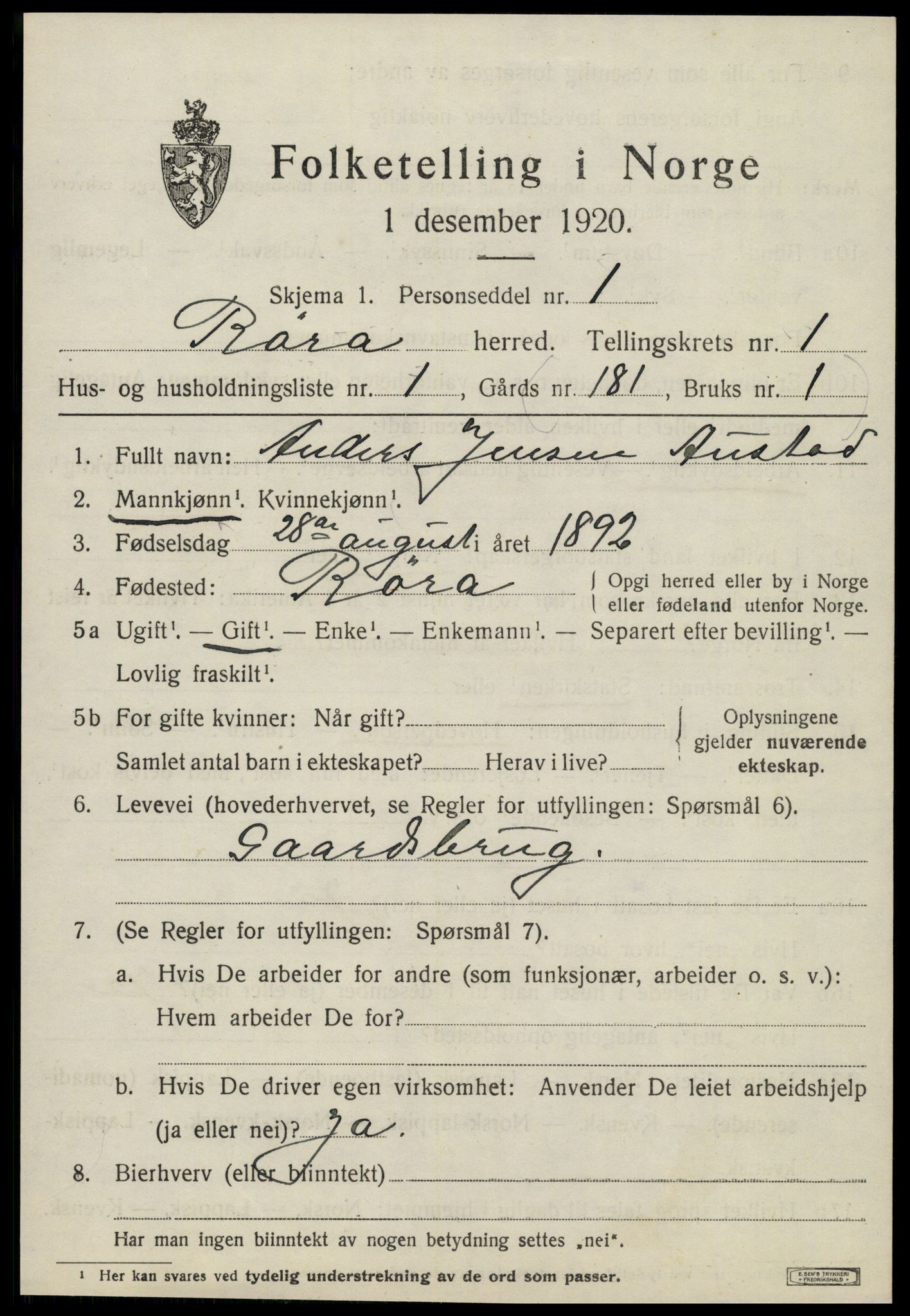 SAT, 1920 census for Røra, 1920, p. 339