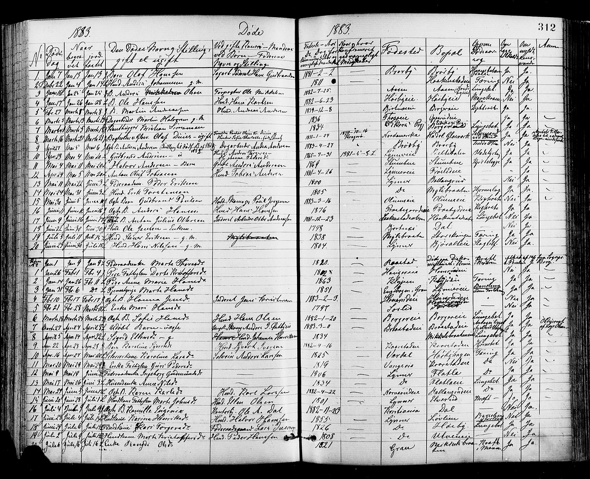 Jevnaker prestekontor, SAH/PREST-116/H/Ha/Haa/L0008: Parish register (official) no. 8, 1877-1890, p. 312