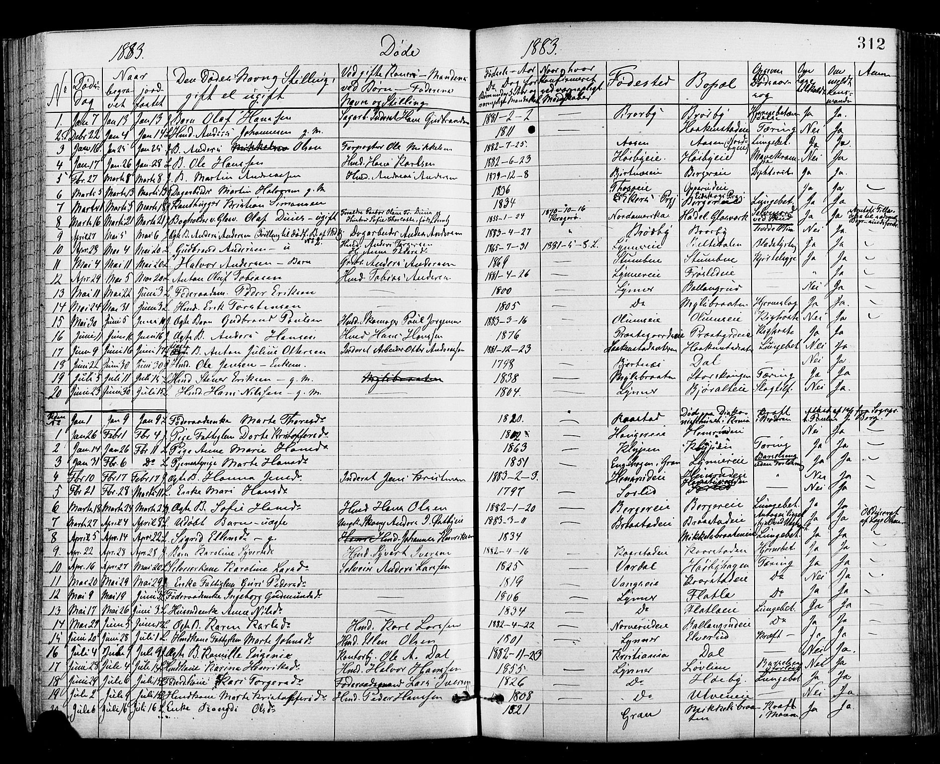 Jevnaker prestekontor, AV/SAH-PREST-116/H/Ha/Haa/L0008: Parish register (official) no. 8, 1877-1890, p. 312