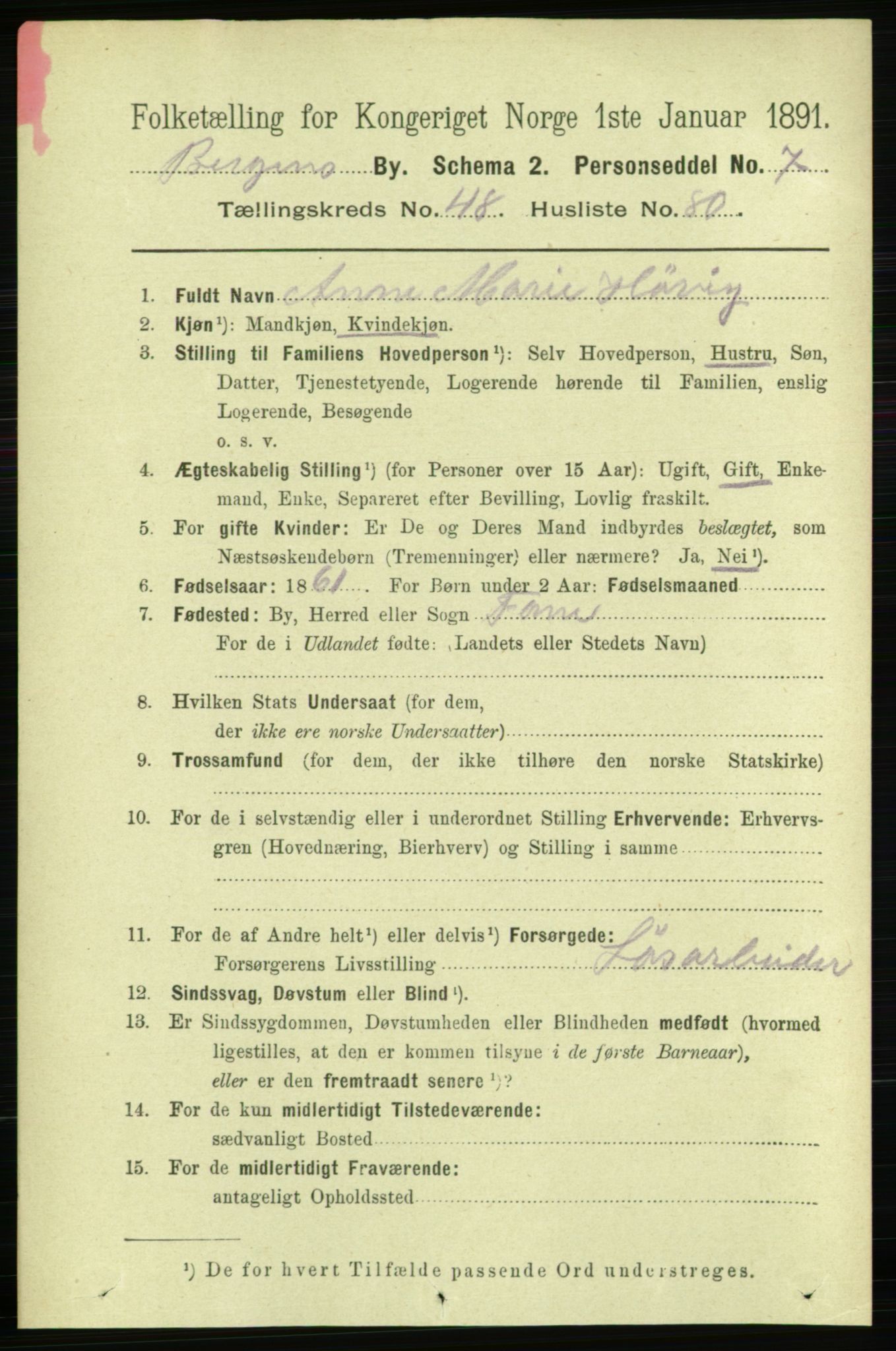 RA, 1891 Census for 1301 Bergen, 1891, p. 58421