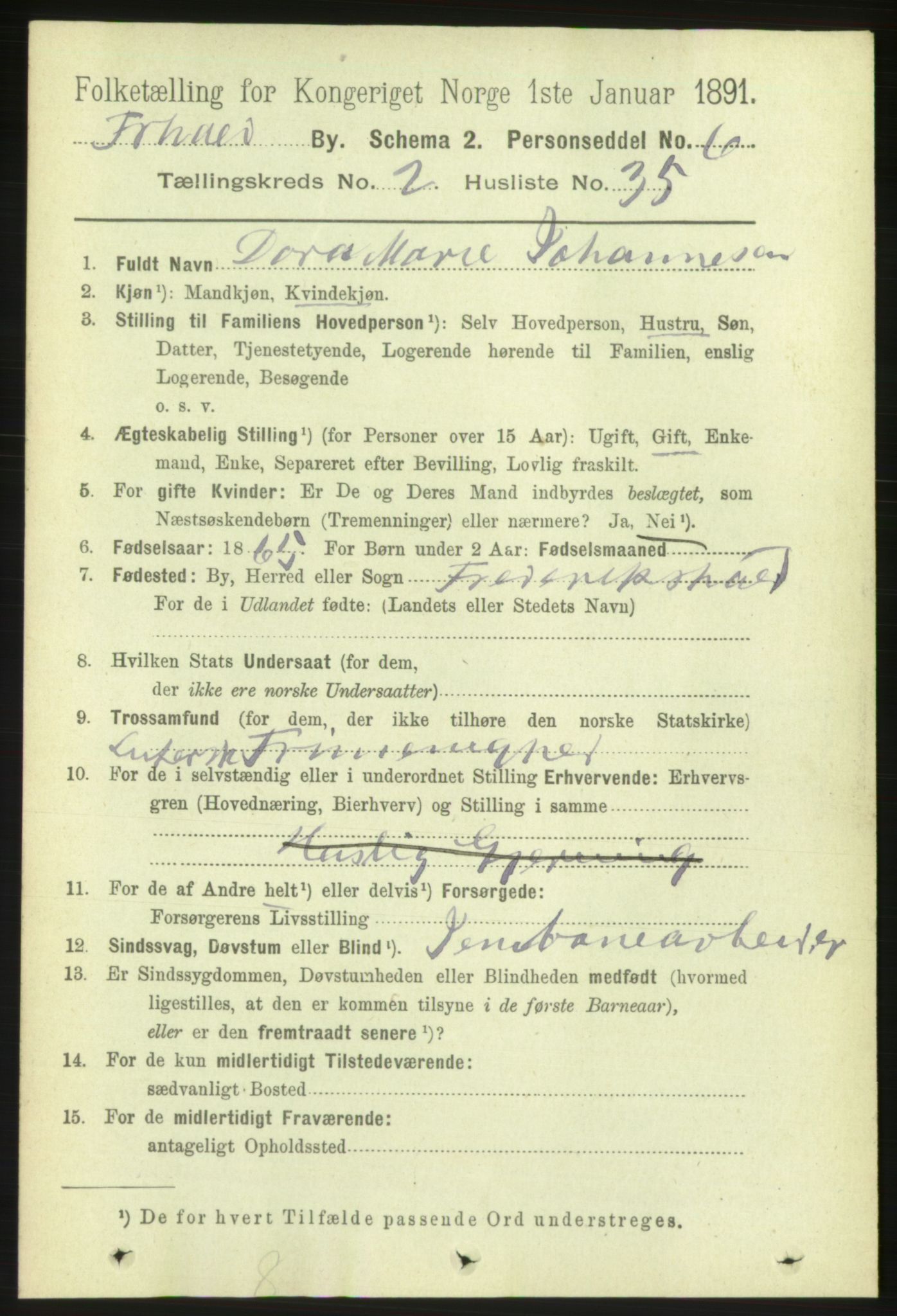 RA, 1891 census for 0101 Fredrikshald, 1891, p. 3116