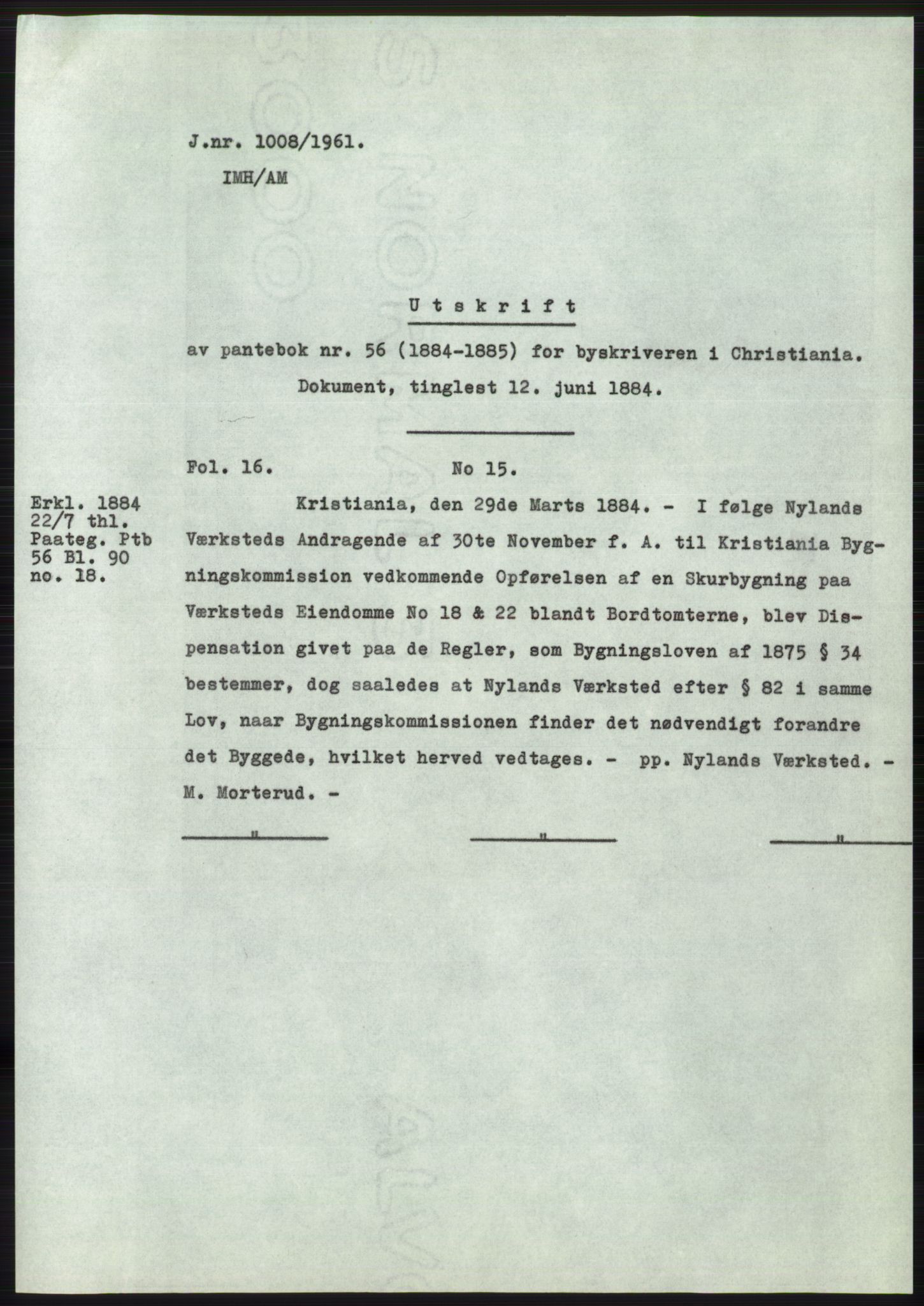 Statsarkivet i Oslo, SAO/A-10621/Z/Zd/L0013: Avskrifter, j.nr 16-1099/1961, 1961, p. 403