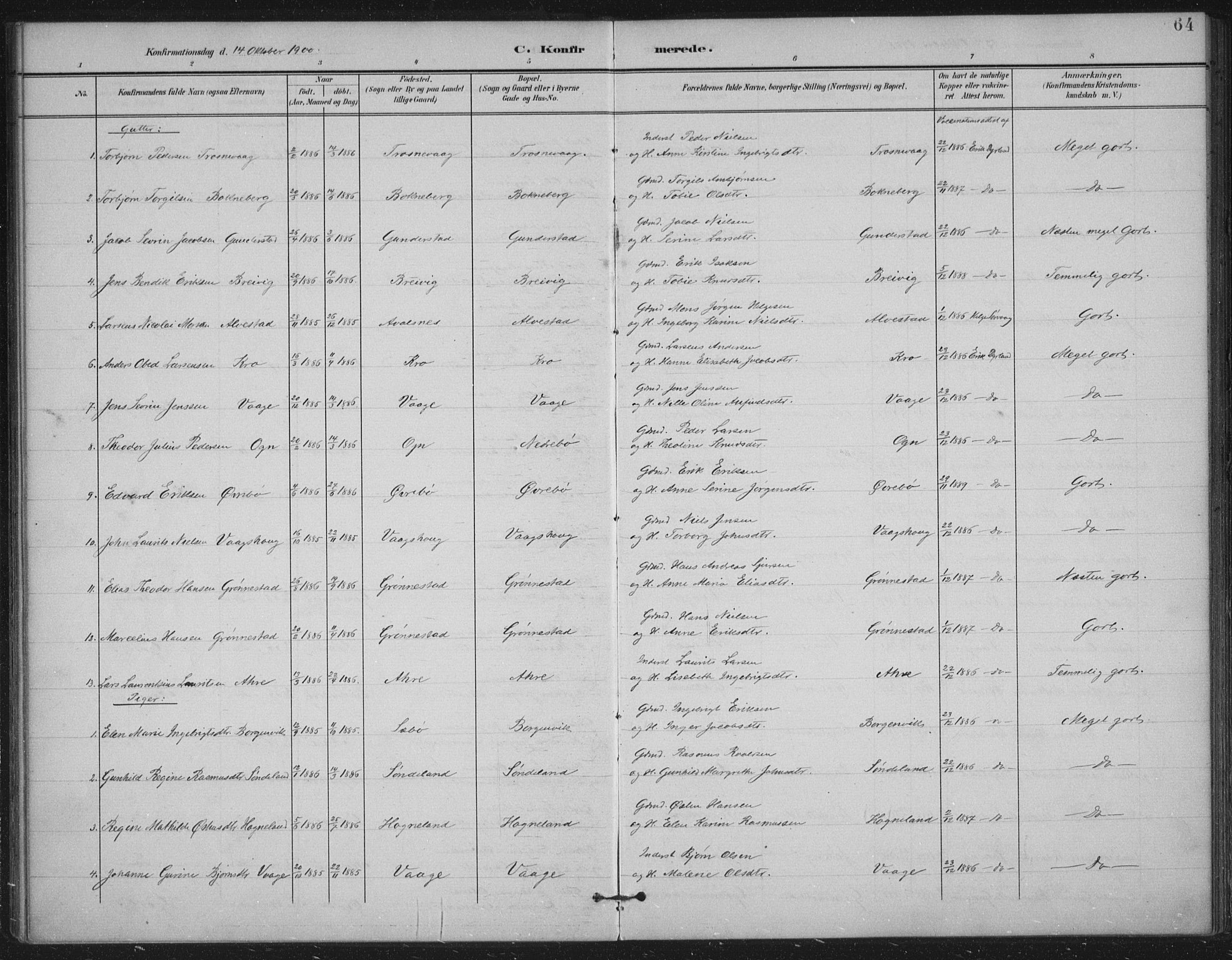 Tysvær sokneprestkontor, AV/SAST-A -101864/H/Ha/Haa/L0009: Parish register (official) no. A 9, 1898-1925, p. 64