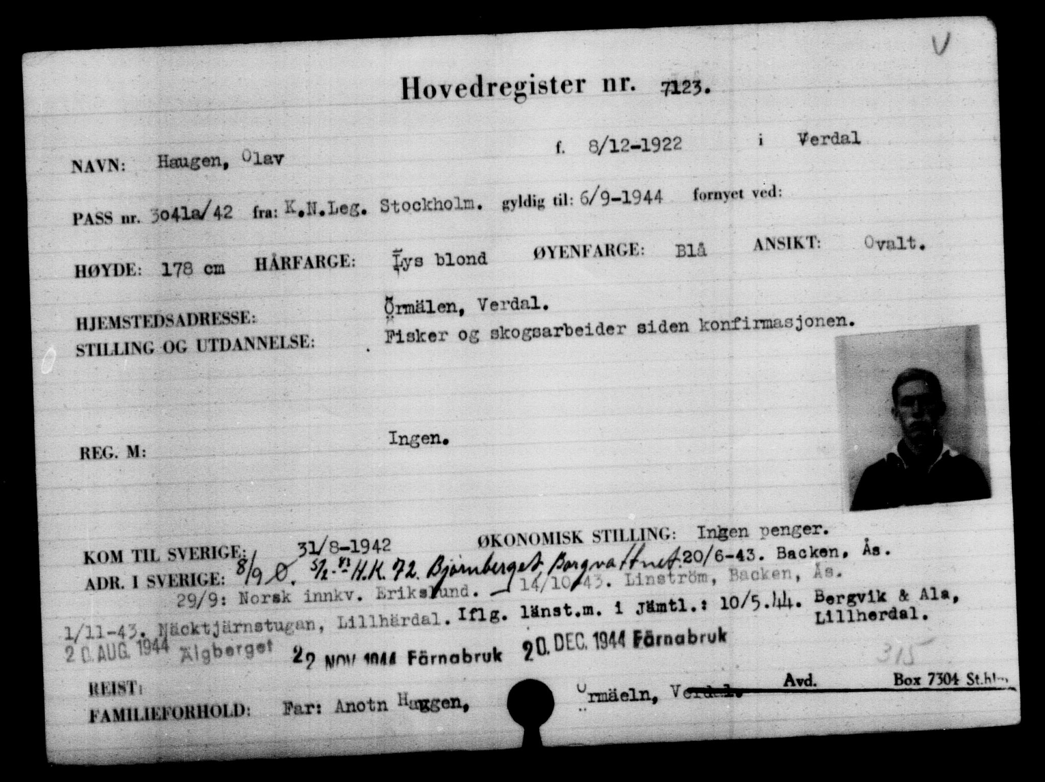 Utenriksstasjonene, Legasjonen i Stockholm, Flyktningkontoret, AV/RA-S-6753/V/Va/L0005: Kjesäterkartoteket, flyktninger med registreringsnr. 6600-9417, 1940-1945, p. 630