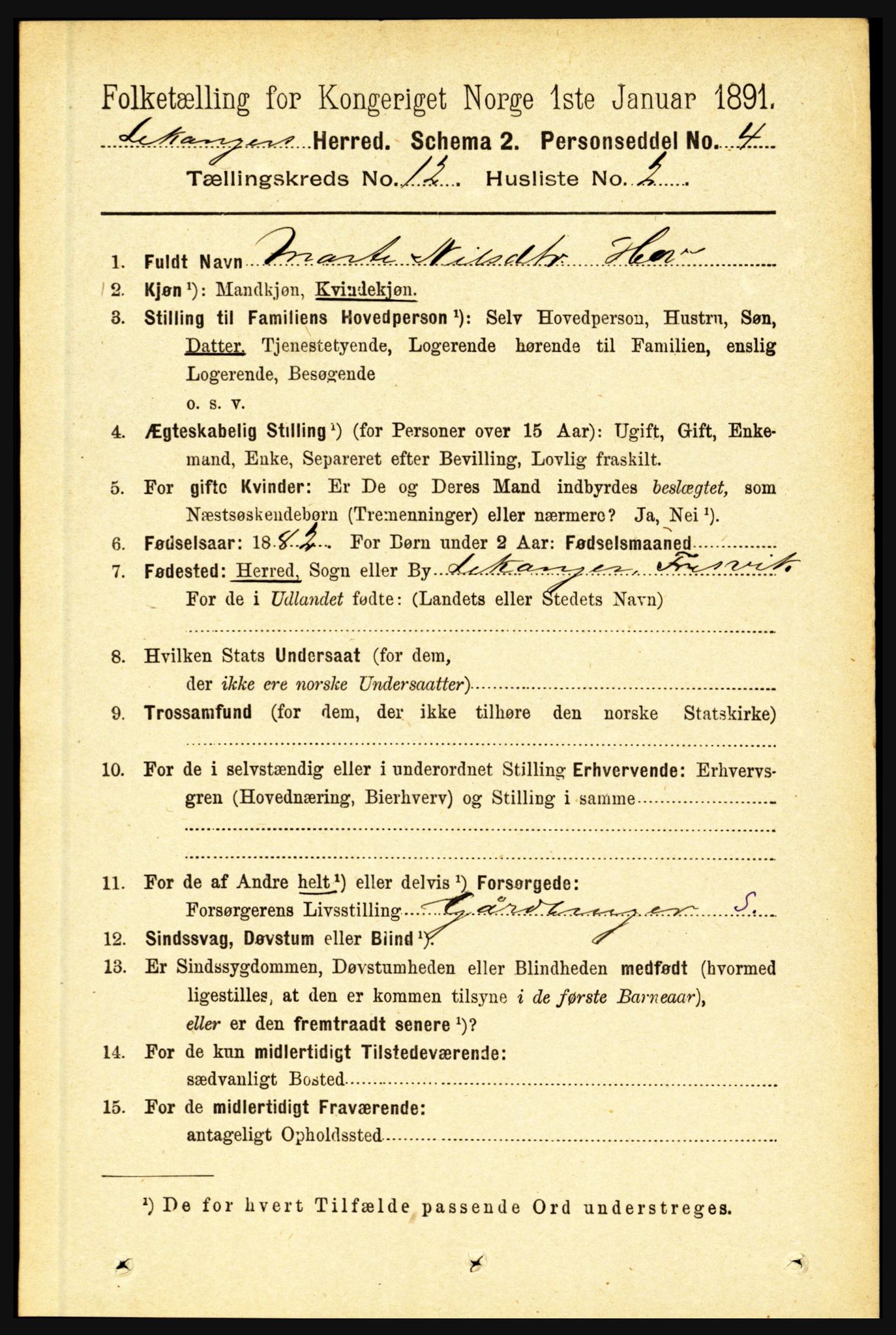 RA, 1891 census for 1419 Leikanger, 1891, p. 2347