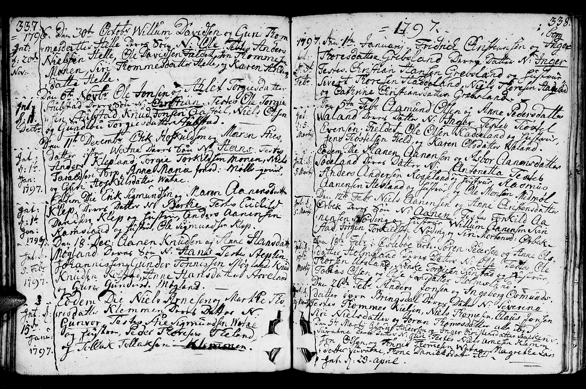 Holum sokneprestkontor, SAK/1111-0022/F/Fa/Faa/L0003: Parish register (official) no. A 3, 1780-1821, p. 337-338