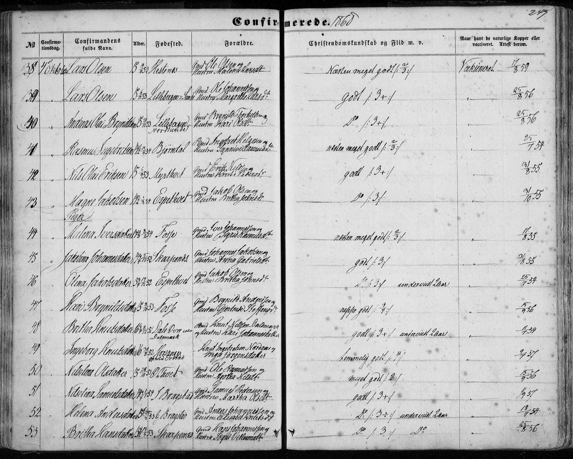 Hamre sokneprestembete, AV/SAB-A-75501/H/Ha/Haa/Haaa/L0014: Parish register (official) no. A 14, 1858-1872, p. 247