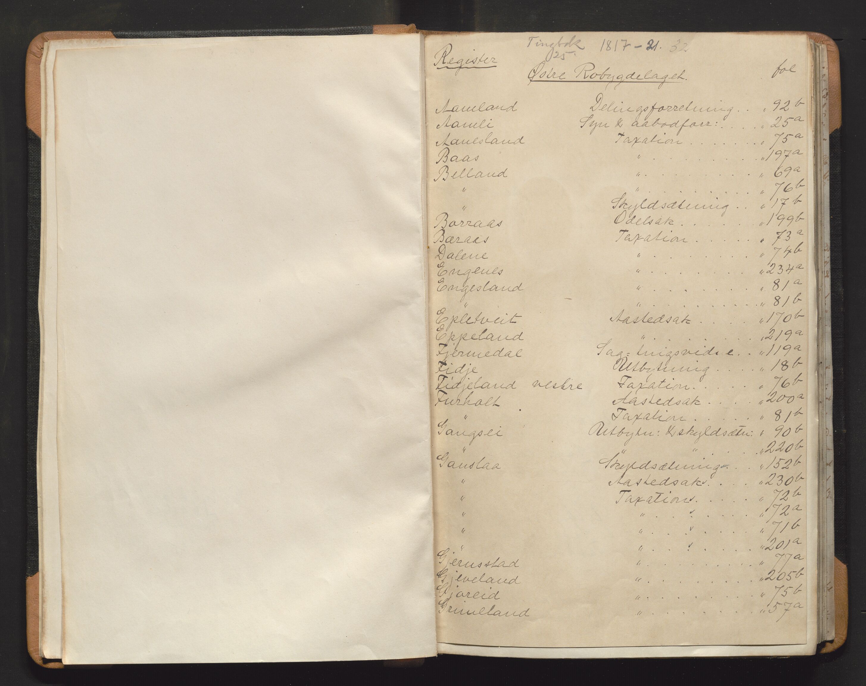 Østre Råbyggelag sorenskriveri, AV/SAK-1221-0016/F/Fa/L0026: Tingbok nr 25 med register, 1817-1821