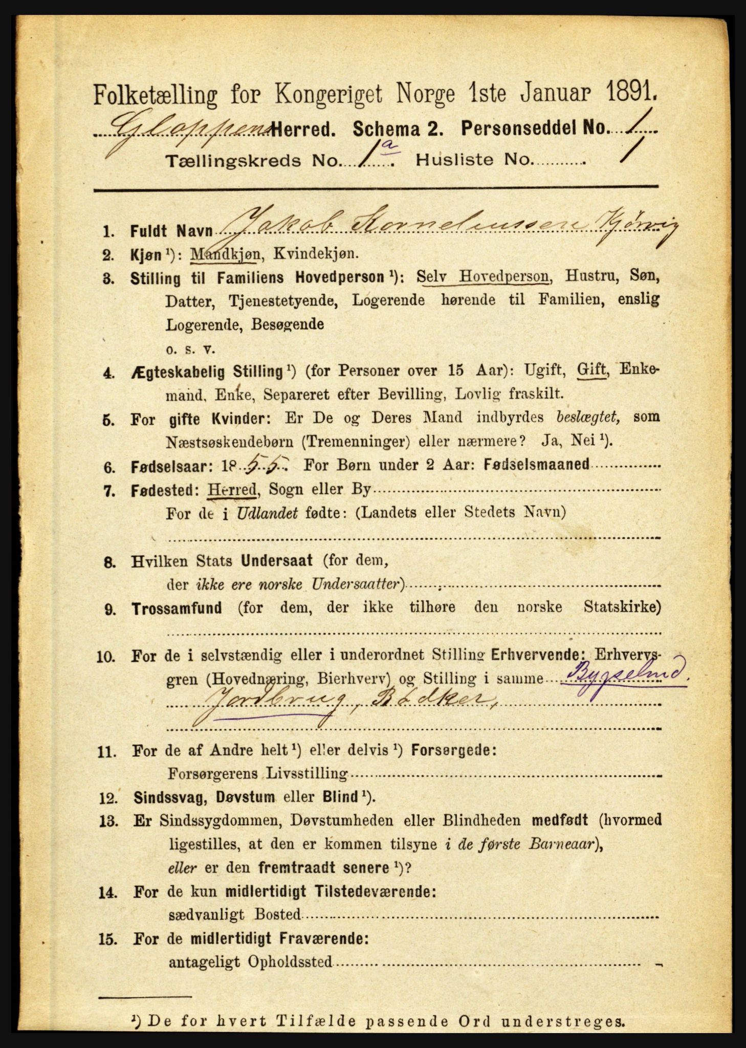 RA, 1891 census for 1445 Gloppen, 1891, p. 77