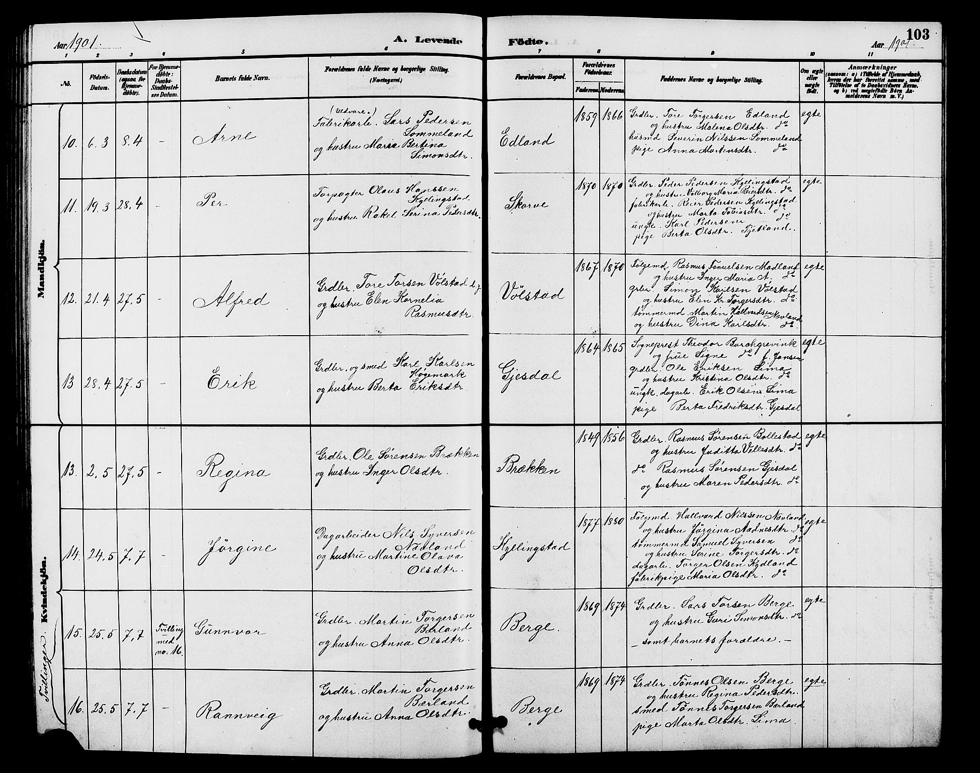 Lye sokneprestkontor, AV/SAST-A-101794/001/30BB/L0008: Parish register (copy) no. B 7, 1887-1901, p. 103