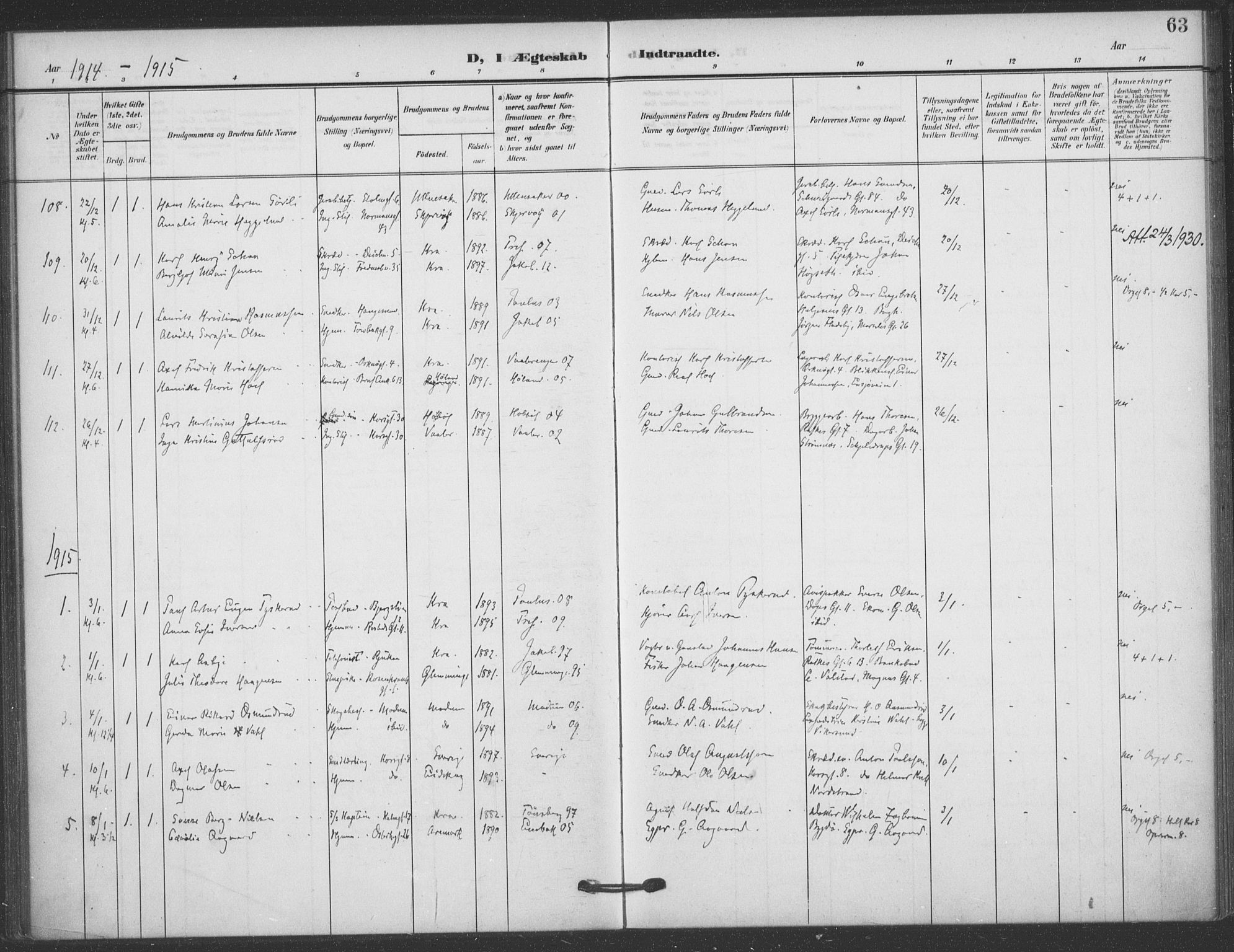 Jakob prestekontor Kirkebøker, AV/SAO-A-10850/F/Fa/L0010: Parish register (official) no. 10, 1908-1922, p. 63