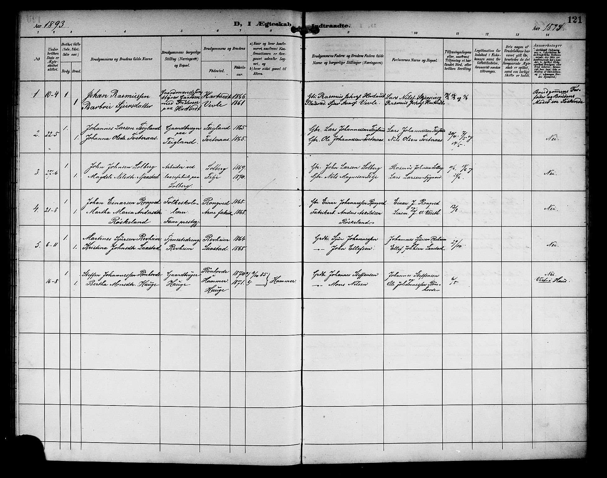 Haus sokneprestembete, SAB/A-75601/H/Hab: Parish register (copy) no. C 3, 1893-1906, p. 121