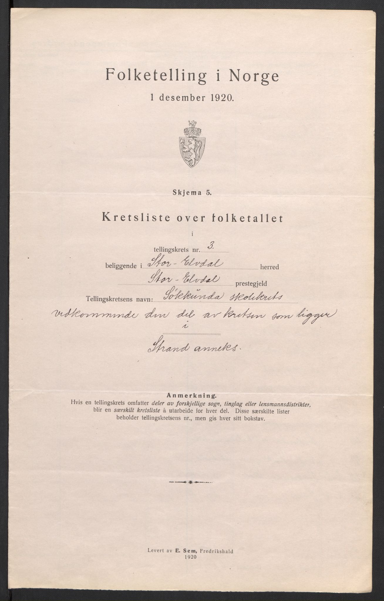 SAH, 1920 census for Stor-Elvdal, 1920, p. 12