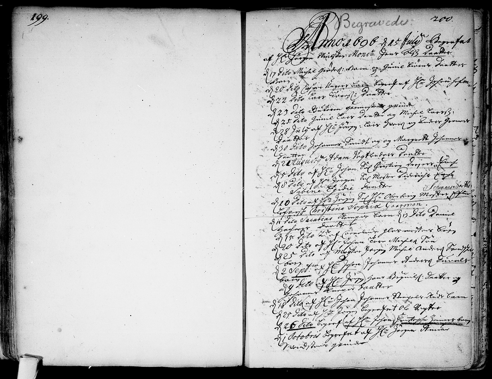 Kongsberg kirkebøker, AV/SAKO-A-22/F/Fa/L0001: Parish register (official) no. I 1, 1696-1720, p. 199-200