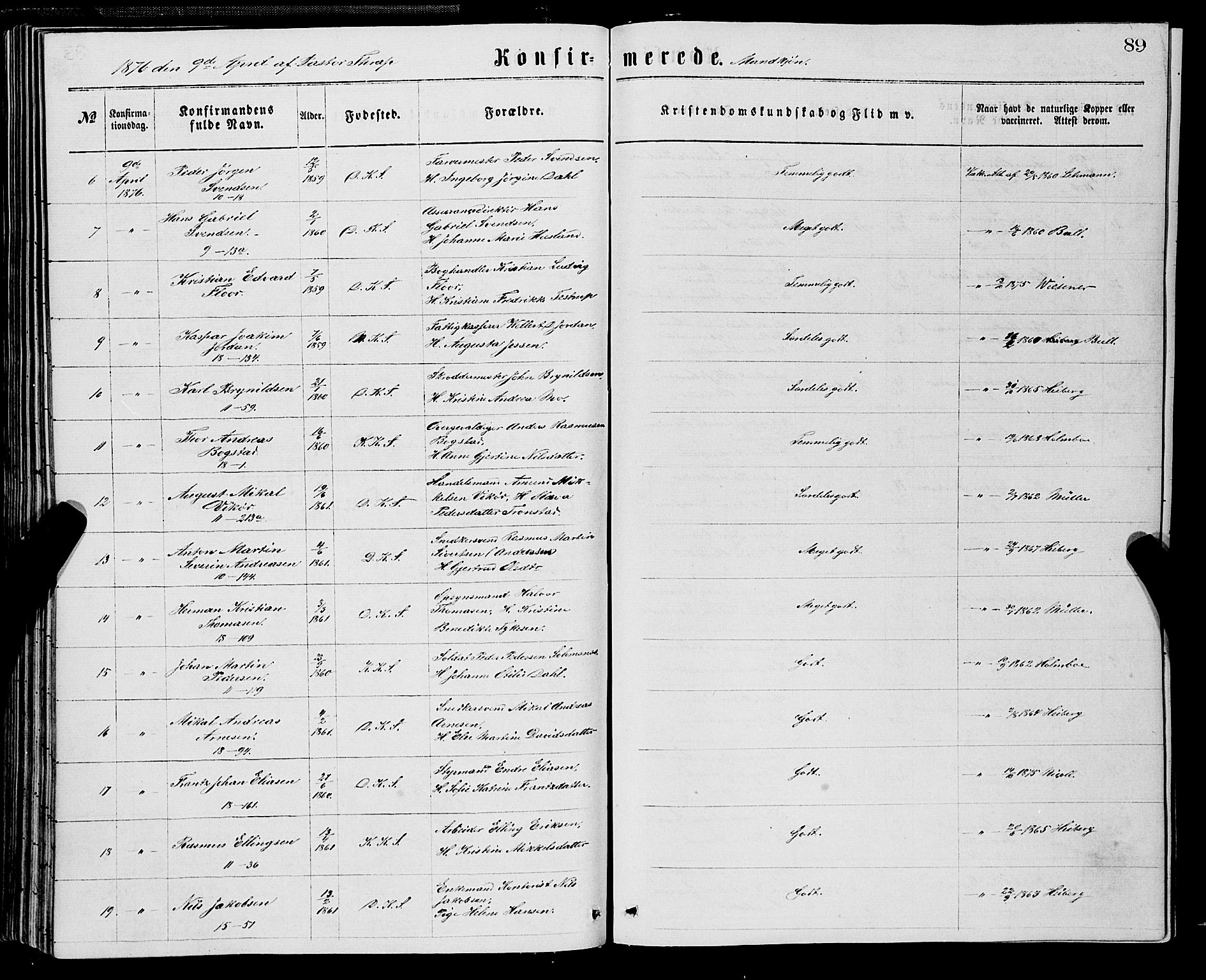 Domkirken sokneprestembete, AV/SAB-A-74801/H/Haa/L0029: Parish register (official) no. C 4, 1864-1879, p. 89