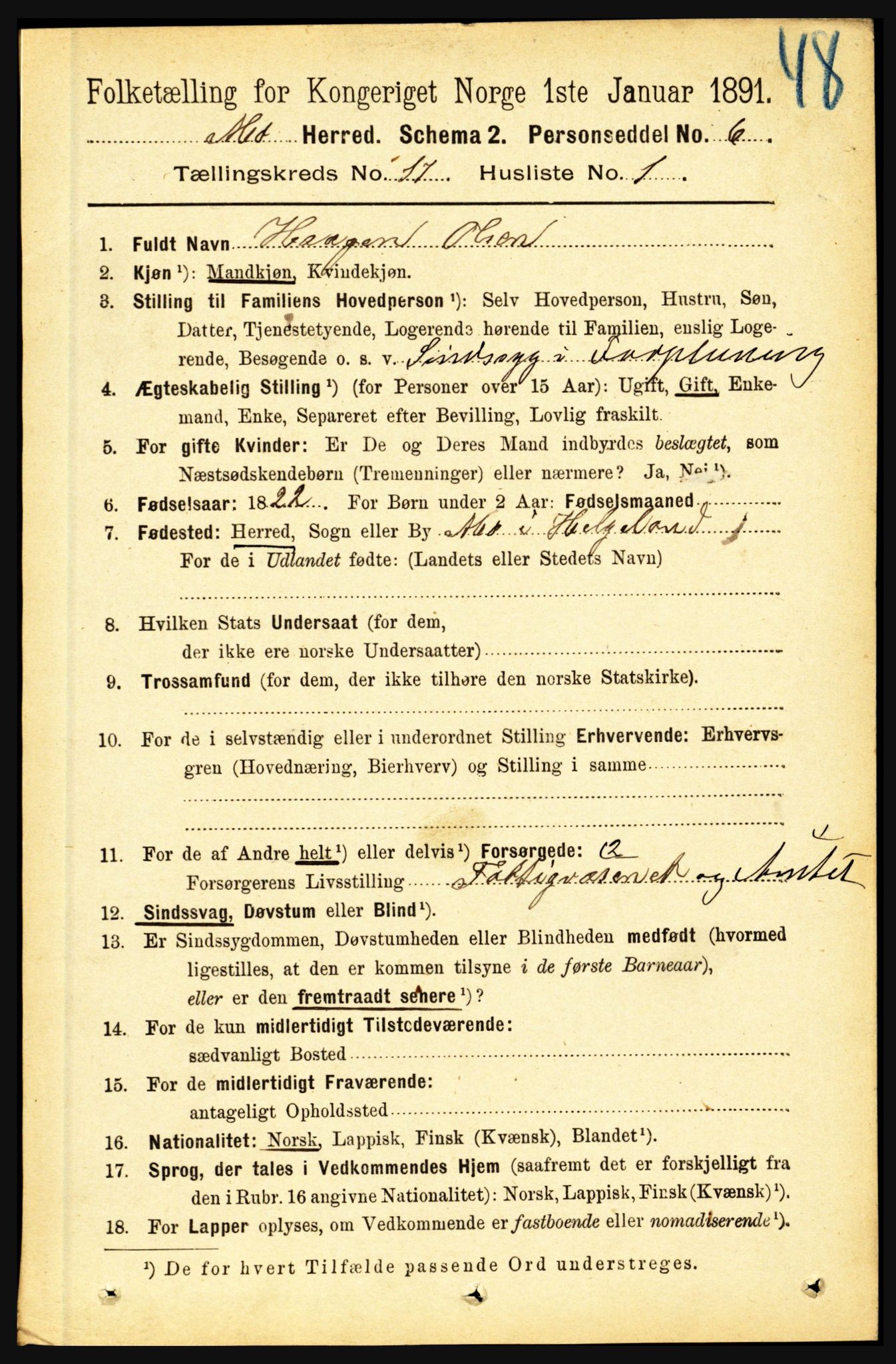 RA, 1891 census for 1833 Mo, 1891, p. 4421