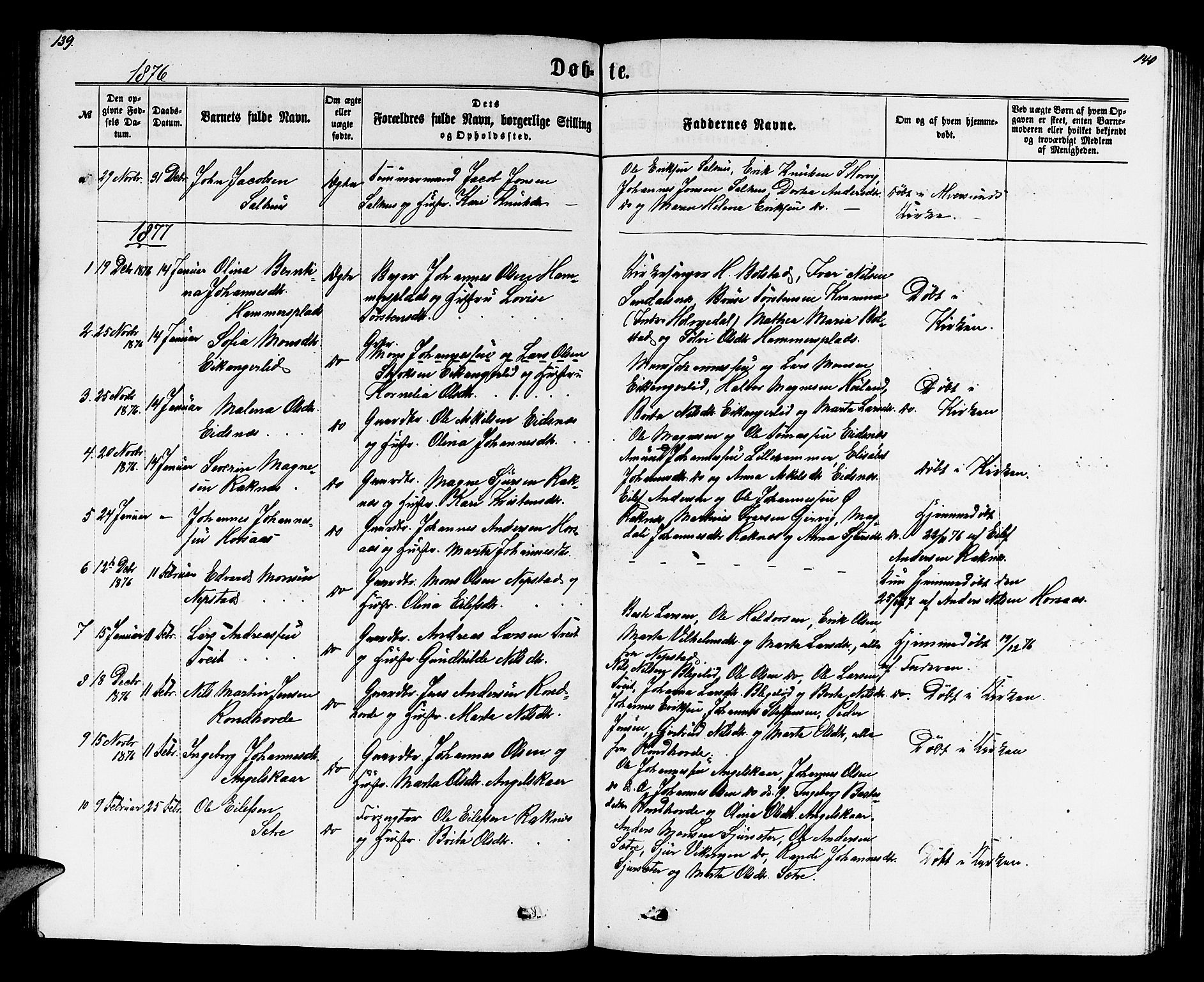 Hamre sokneprestembete, SAB/A-75501/H/Ha/Hab: Parish register (copy) no. B 2, 1863-1880, p. 139-140