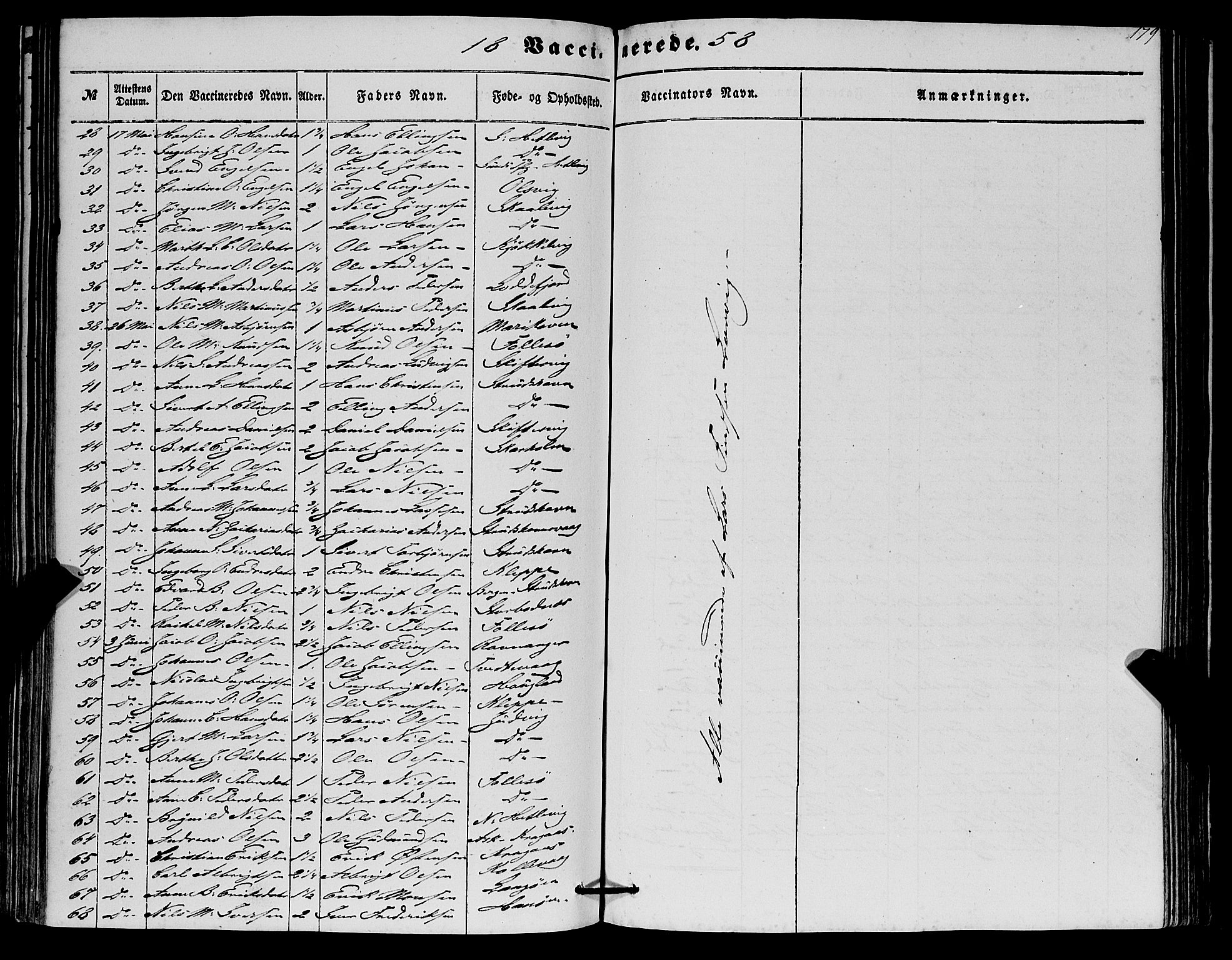 Askøy Sokneprestembete, SAB/A-74101/H/Ha/Haa/Haaa/L0012: Parish register (official) no. A 12, 1855-1877, p. 179