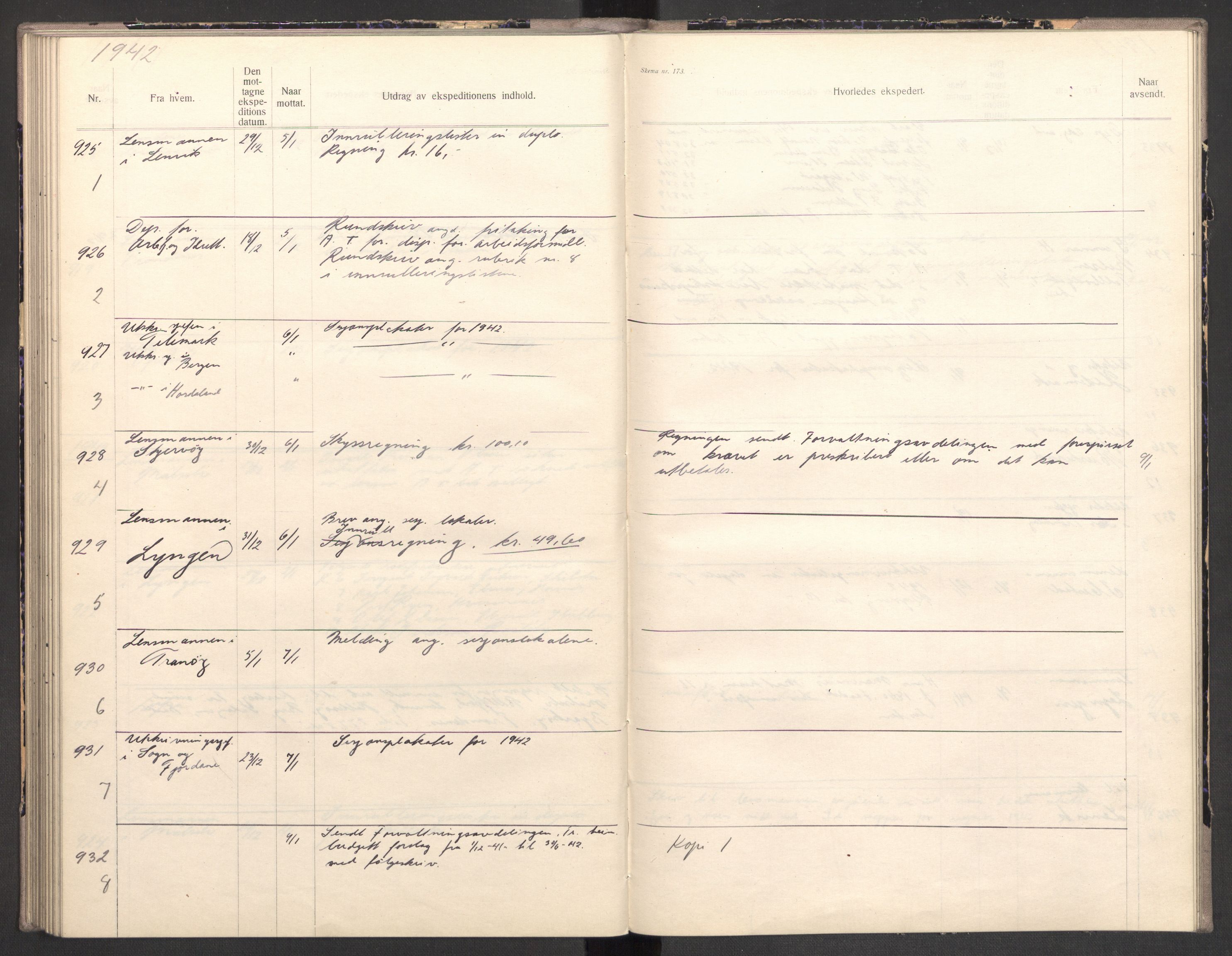 Norges arbeidstjeneste, AV/RA-S-5014/C/Ca/L0001: Journal for utskrivning Nordland og Troms, 1940-1942, p. 148